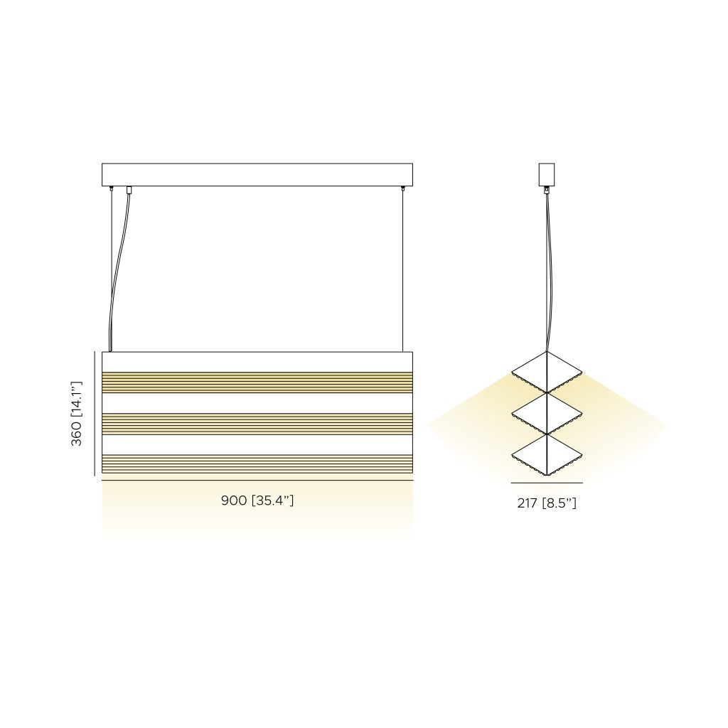 Contardi Lighting Stick Trio Suspension Lamp - Satin Golden Nickel - Ribbed Plexiglass