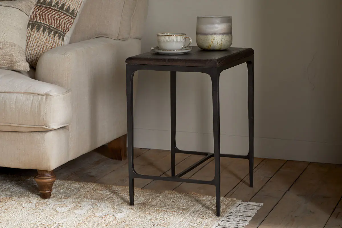 Nkuku - Sita Reclaimed Wood & Iron Side Table - Chocolate Brown