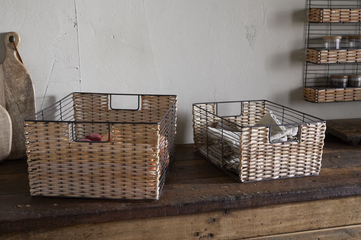 Nkuku - Montali Iron & Rattan Storage Baskets - Natural