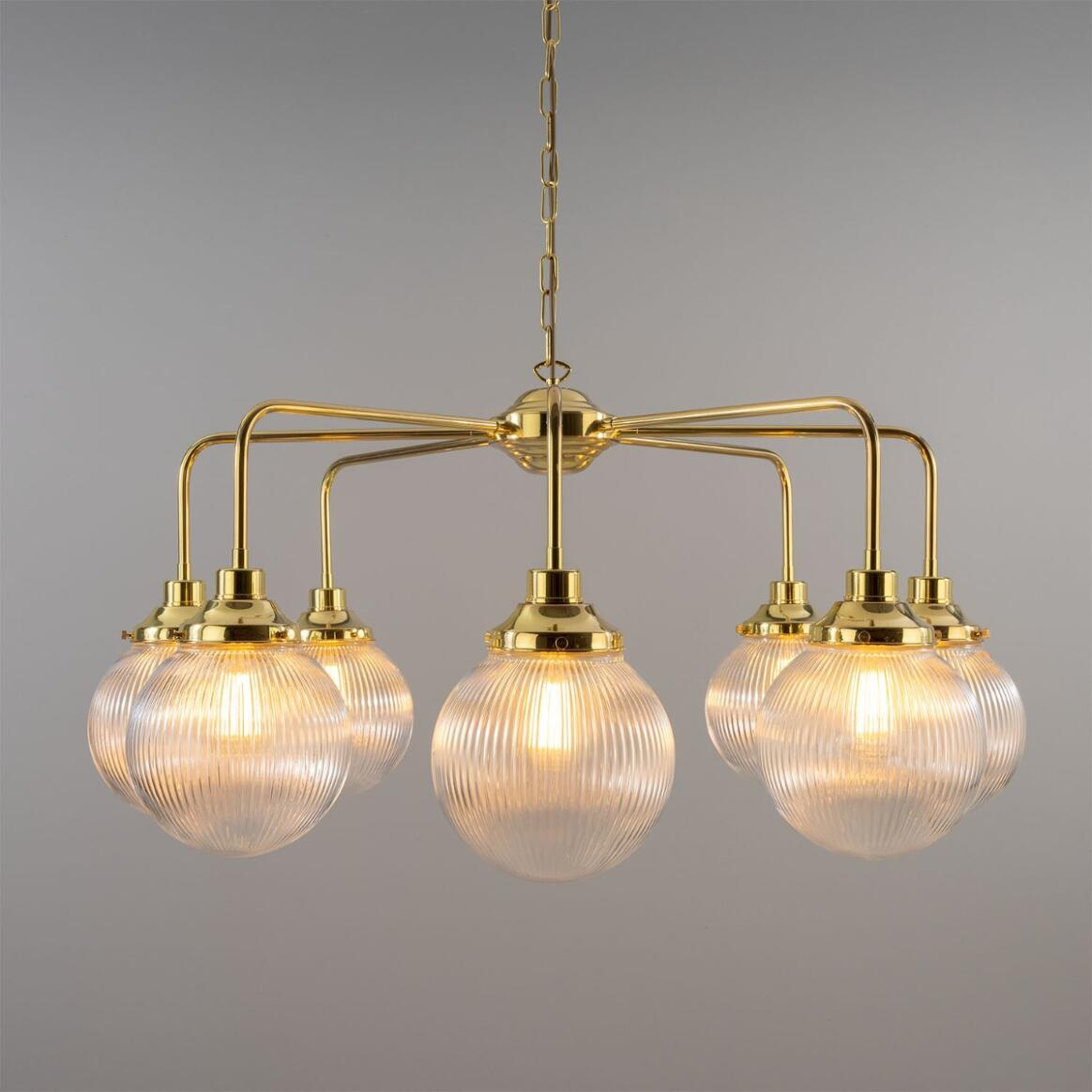 Mullan Genoa Eight Light Prismatic Glass Chandelier 109cm IP20 - Polished Brass Finish