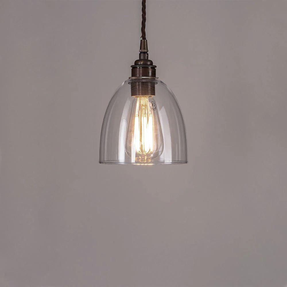 Old School Electric Bell Blown Glass Pendant Light - Small - Antique Brass