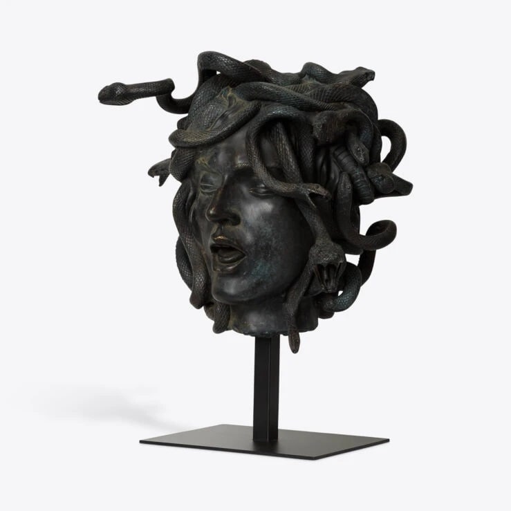 Pure White Lines Female Medusa Bust on Stand