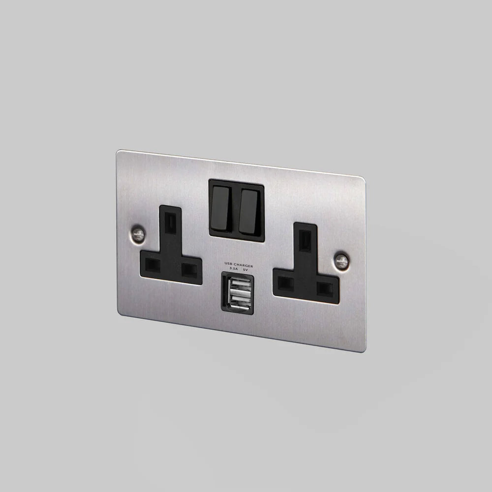 Buster & Punch 2G UK Plug Socket / USB - 2G W/USB - Steel