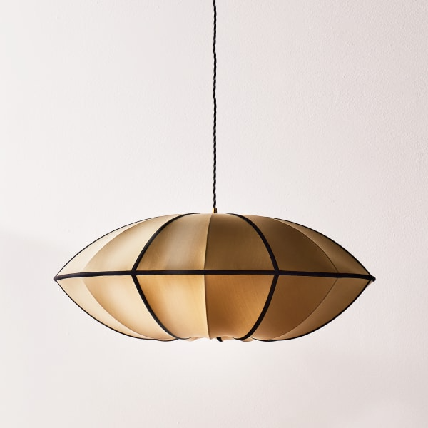 Pooky - Ufo Pendant Light Shade - Large - Taupe Silk With Black Silk