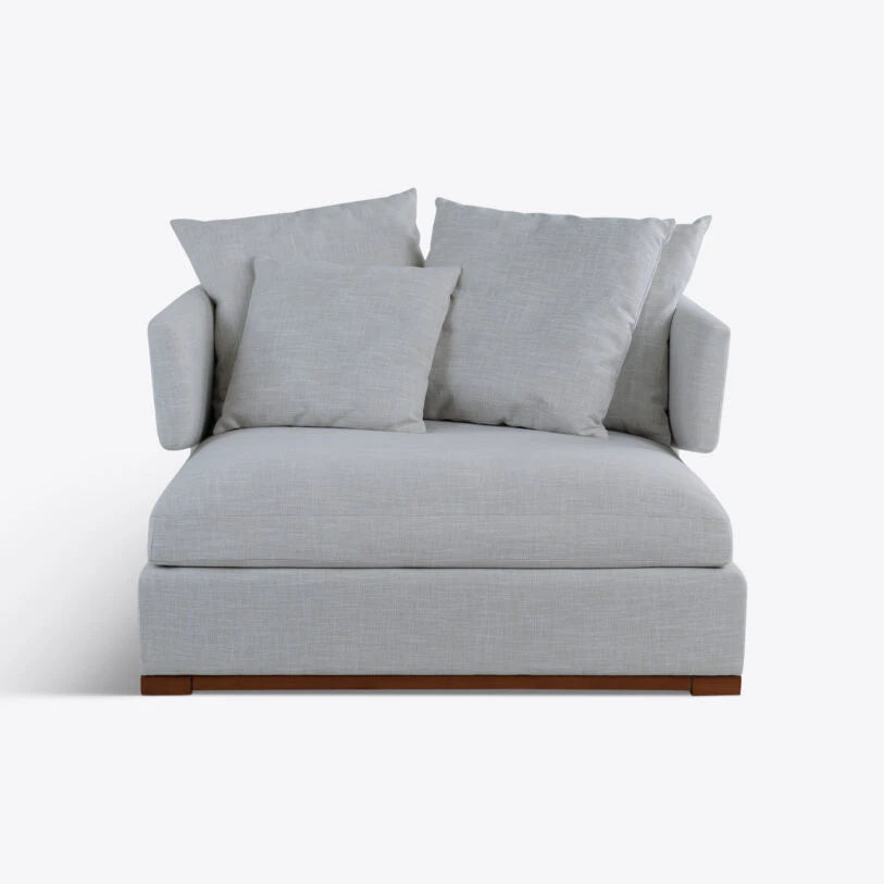 Pure White Lines Elle Linen Love Seat Armchair in natural linen with plush cushions.