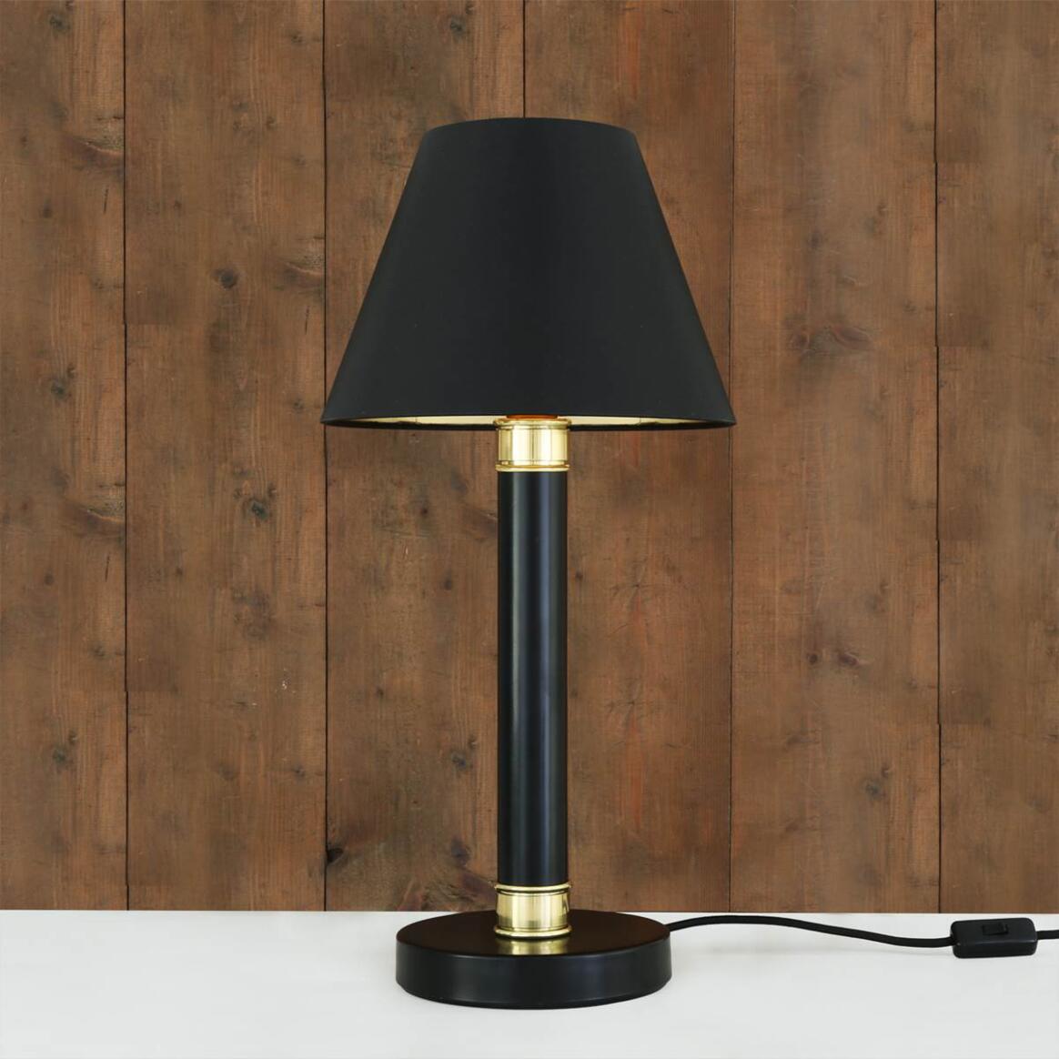 Mullan Kangos Traditional Brass Pillar Table Lamp - Powder-Coated Matte Black Finish