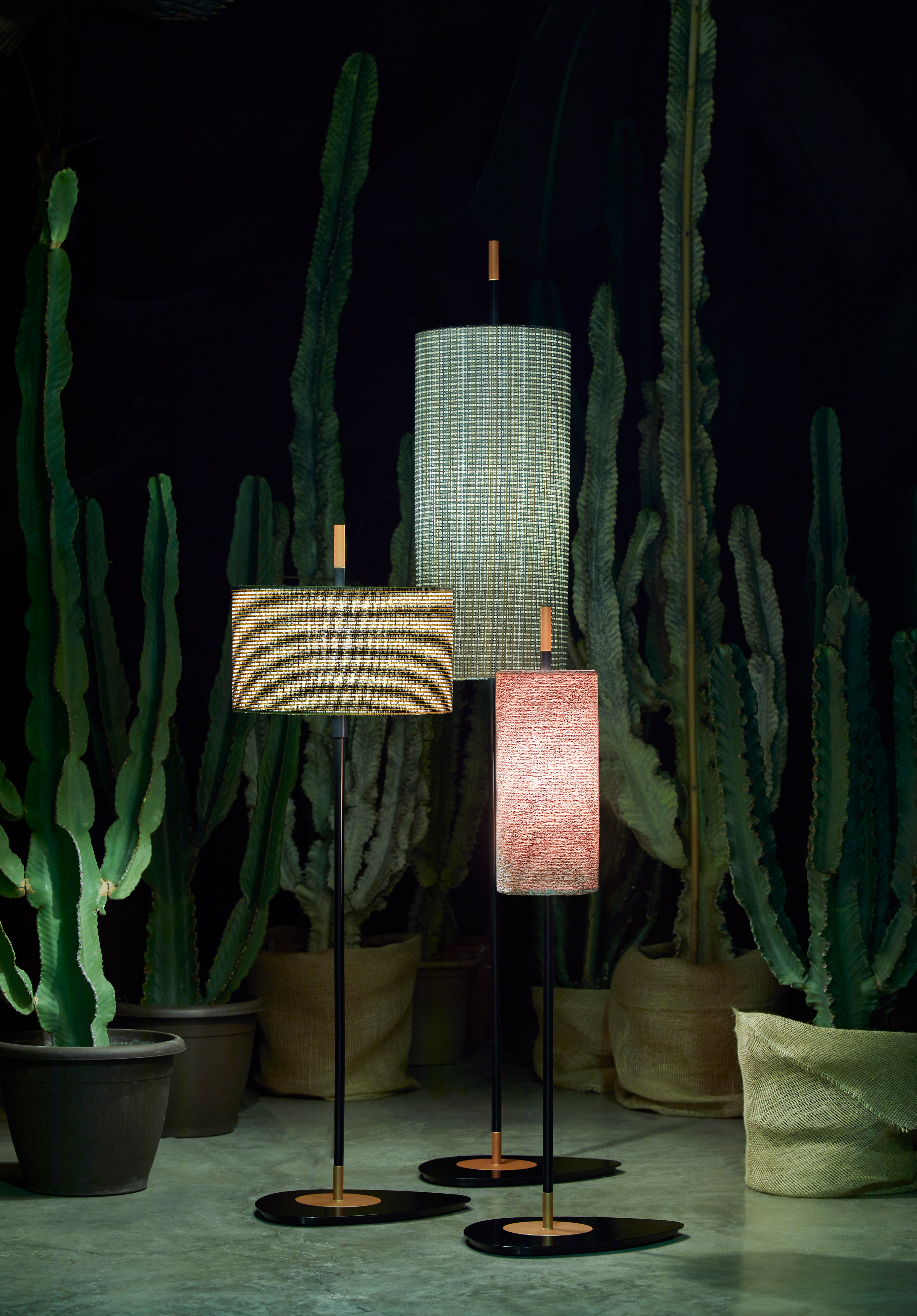 Contardi Lighting Lagoon Floor Lamp - Medium- Matt black Finish Copper Lacquered - Noumea Goyave (Pierre Frey)