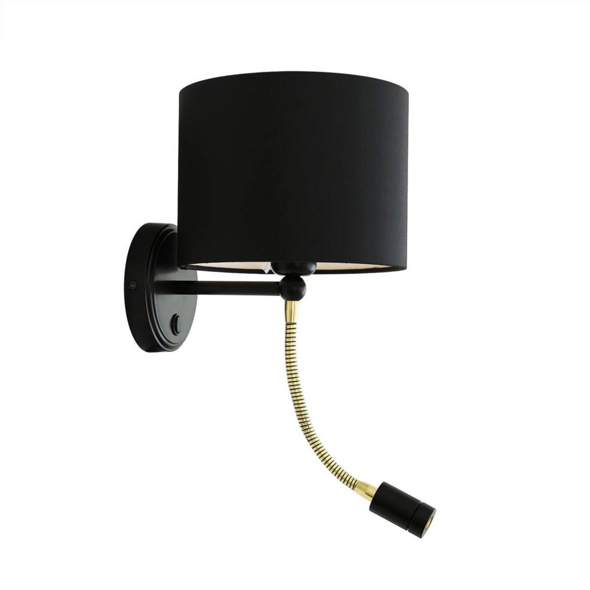 Mullan - Longford Brass Wall Light with Reading Spotlight 20cm IP20 - Powder Coated Matte Black Finish