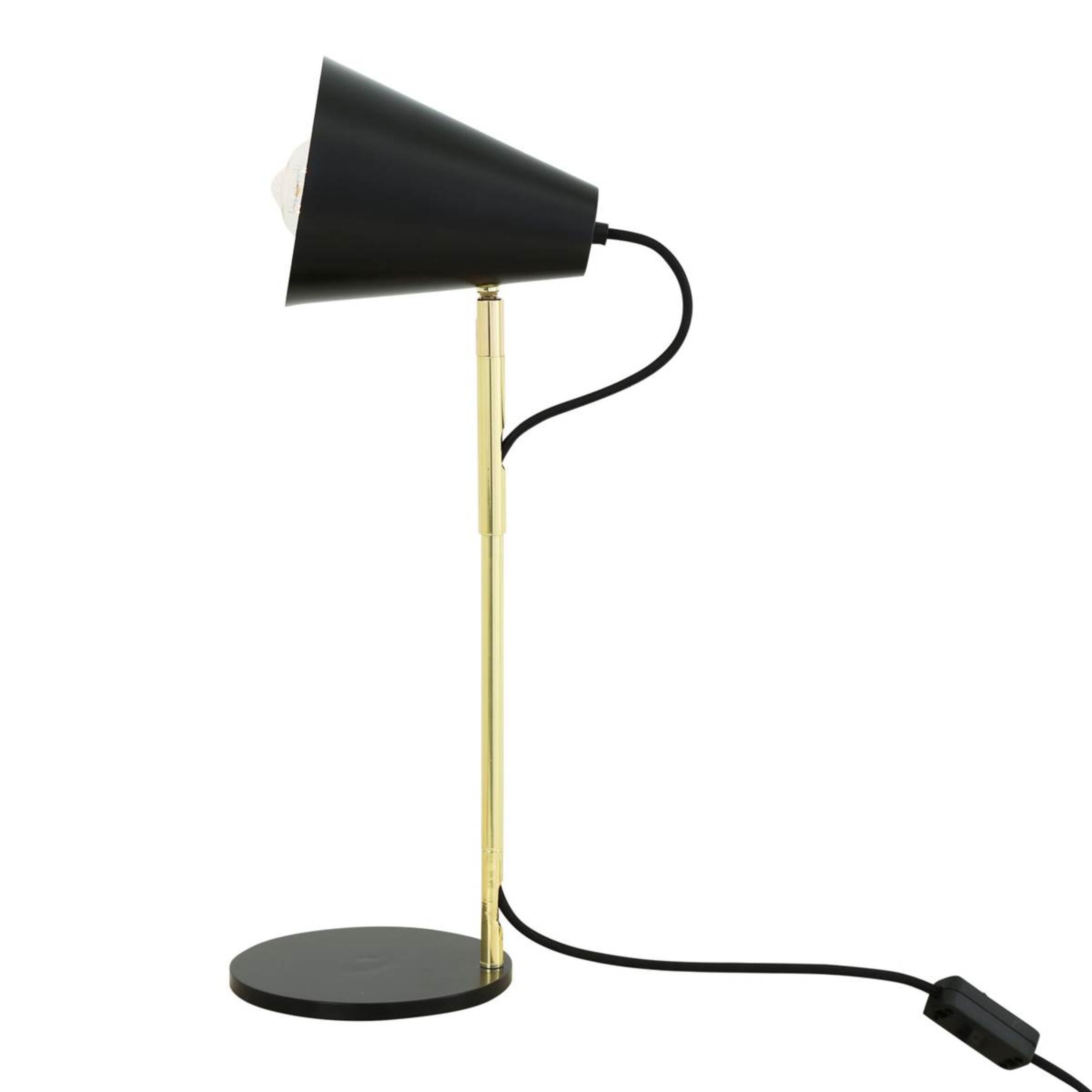 Mullan Lusaka Modern Adjustable Table Lamp with Cone Shade - Powder Coated Matte Black & Polished Brass Stem Finish
