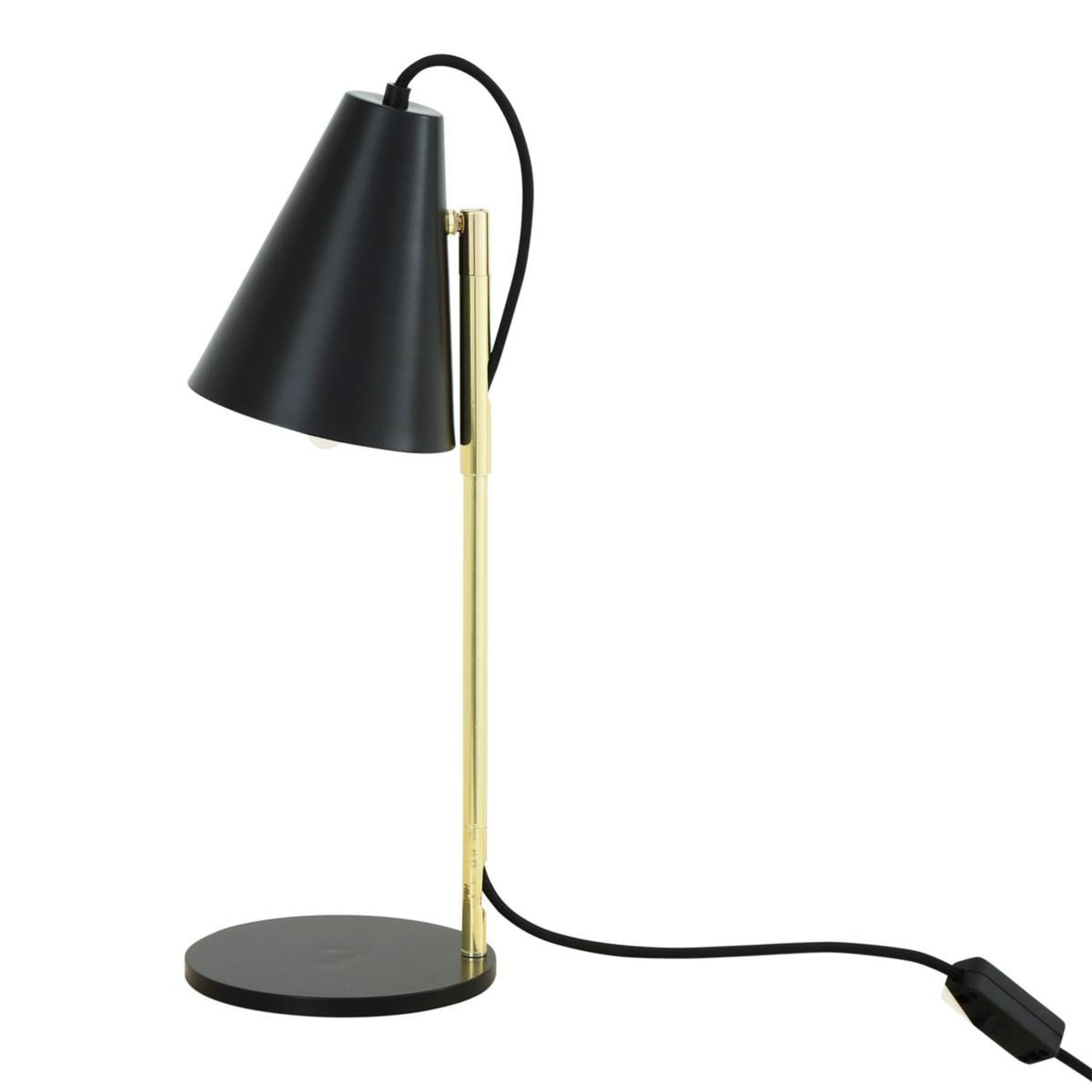 Mullan Lusaka Modern Adjustable Table Lamp with Cone Shade - Powder Coated Matte Black & Polished Brass Stem Finish