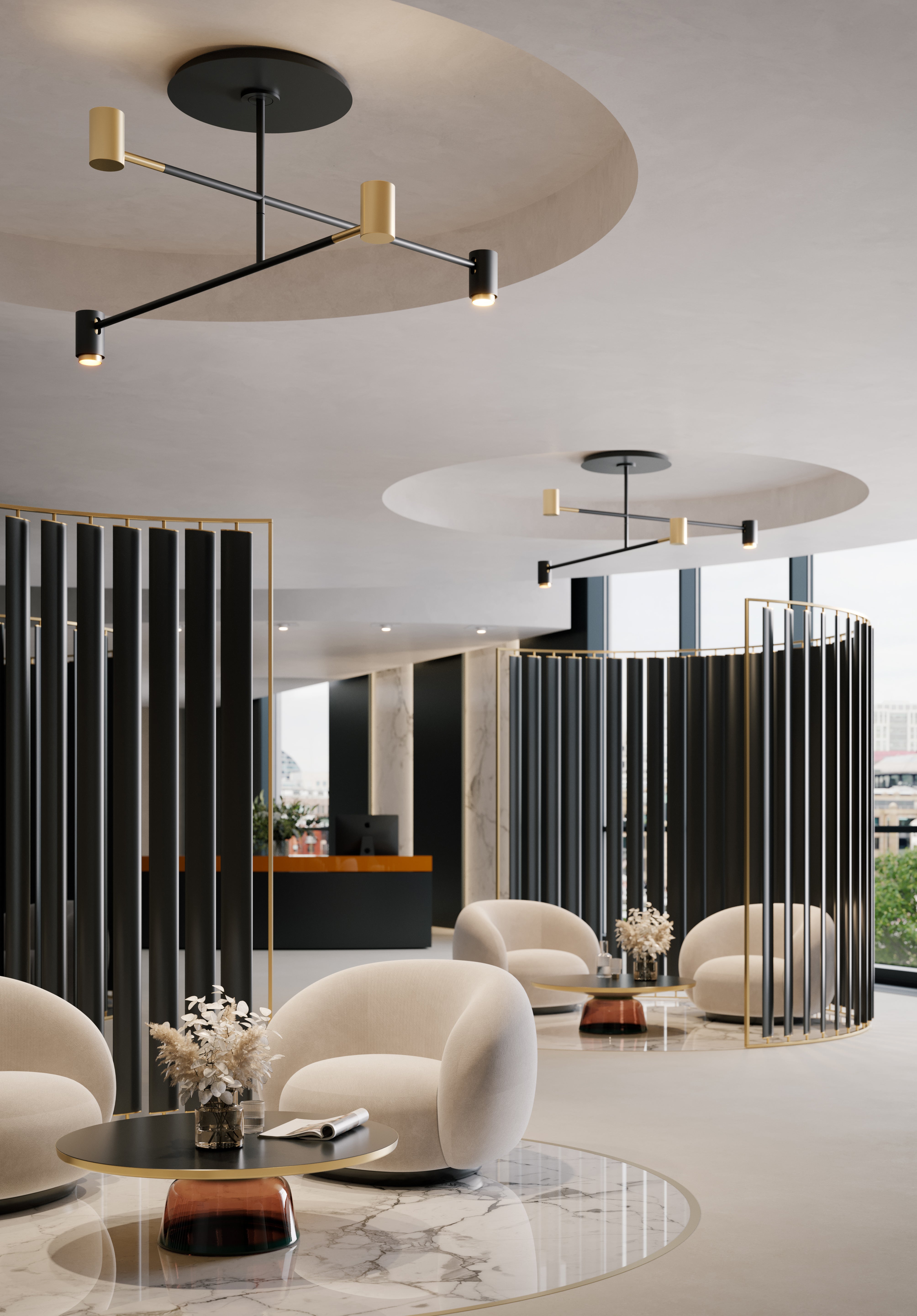Contardi Lighting Melanocetus Double Ceiling Light - Satin Gold With Matt Black Lacquered Details - Satin Plexiglass