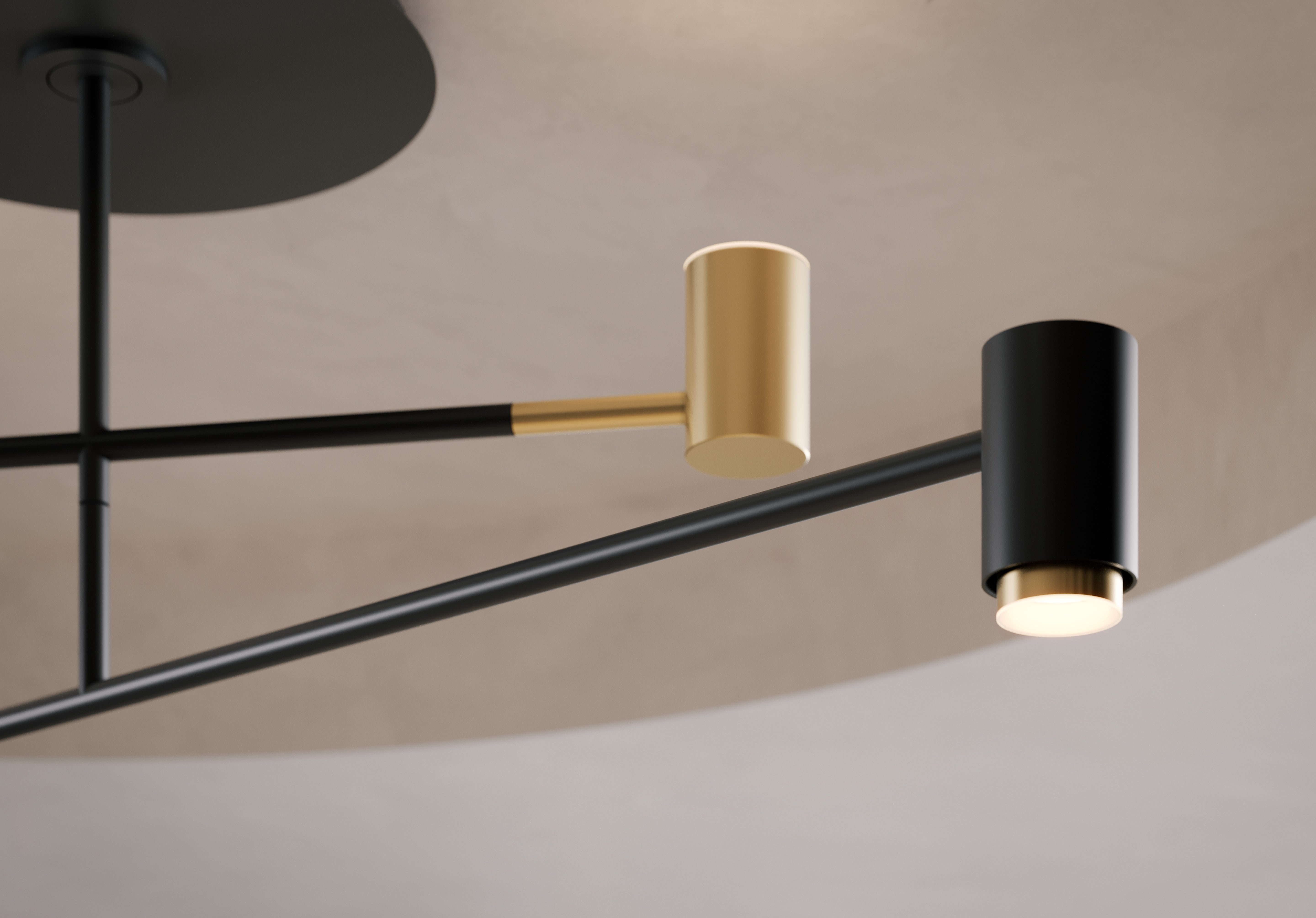 Contardi Lighting Melanocetus Double Ceiling Light - Matt Black Lacquered With Satin Gold Details - Satin Plexiglass