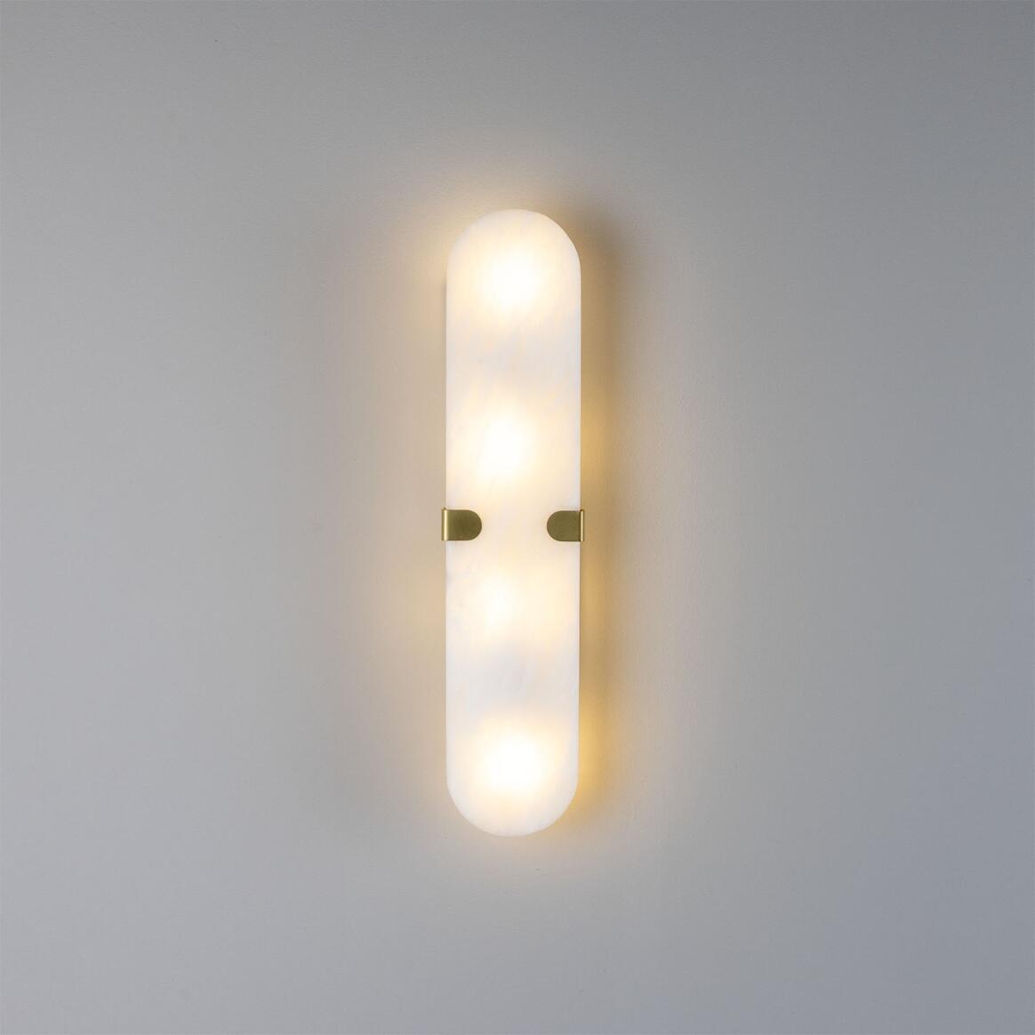 Mullan - Lothian Oval Alabaster Wall Light 35cm IP44 - Satin Brass Finish