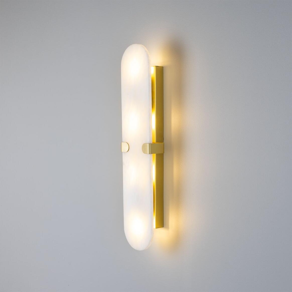 Mullan - Lothian Oval Alabaster Wall Light 35cm IP44 - Satin Brass Finish