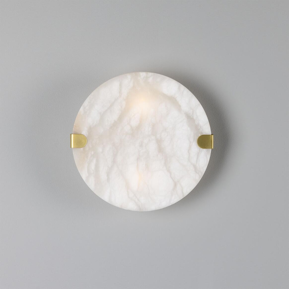 Mullan - Dundee Circular Alabaster Wall Light 25cm IP44 - Satin Brass Finish