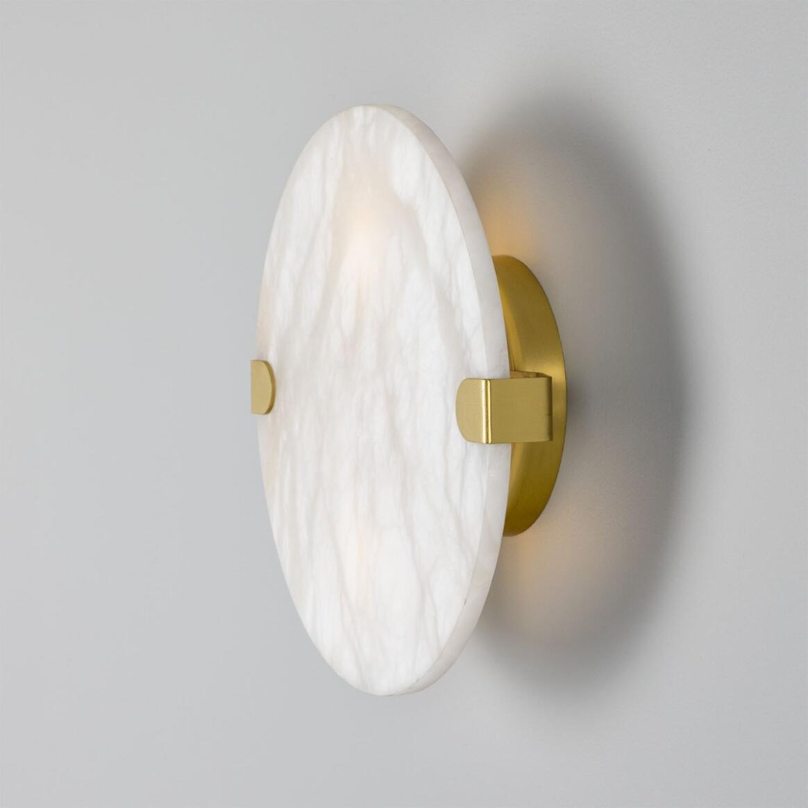 Mullan - Dundee Circular Alabaster Wall Light 25cm IP44 - Satin Brass Finish