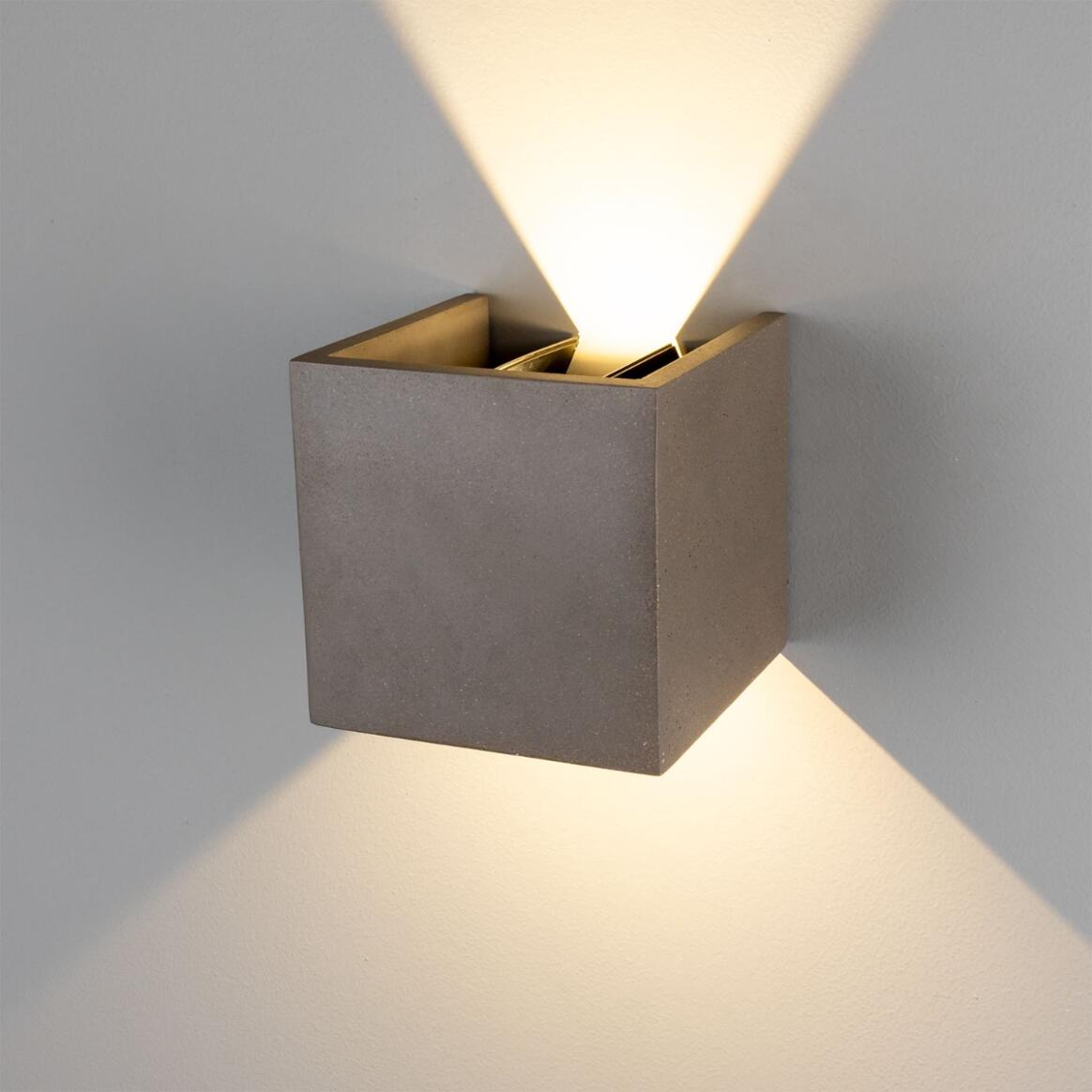 Mullan - Marseille Cube Outdoor Concrete Wall Light 14cm IP65 - Grey Concrete Finish