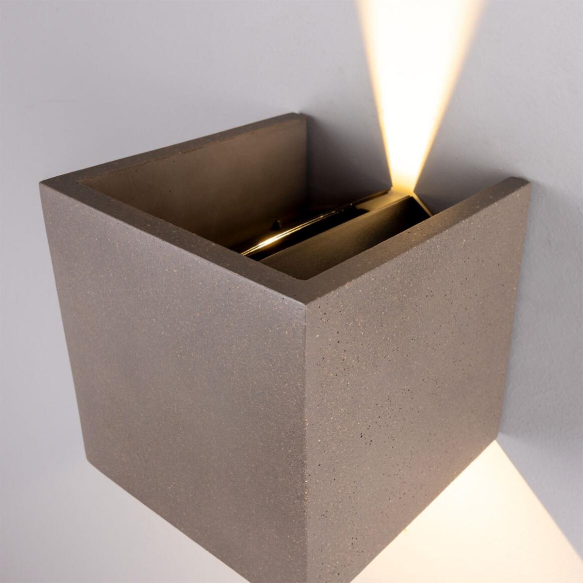 Mullan - Marseille Cube Outdoor Concrete Wall Light 14cm IP65 - Grey Concrete Finish