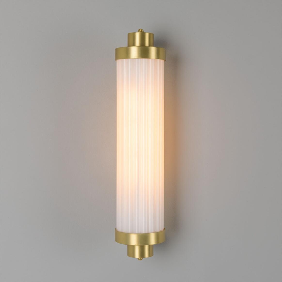 Mullan - Louise Vintage Rippled Opal Glass and Brass Bathroom Wall Light 47cm IP44 - Satin Brass Finish