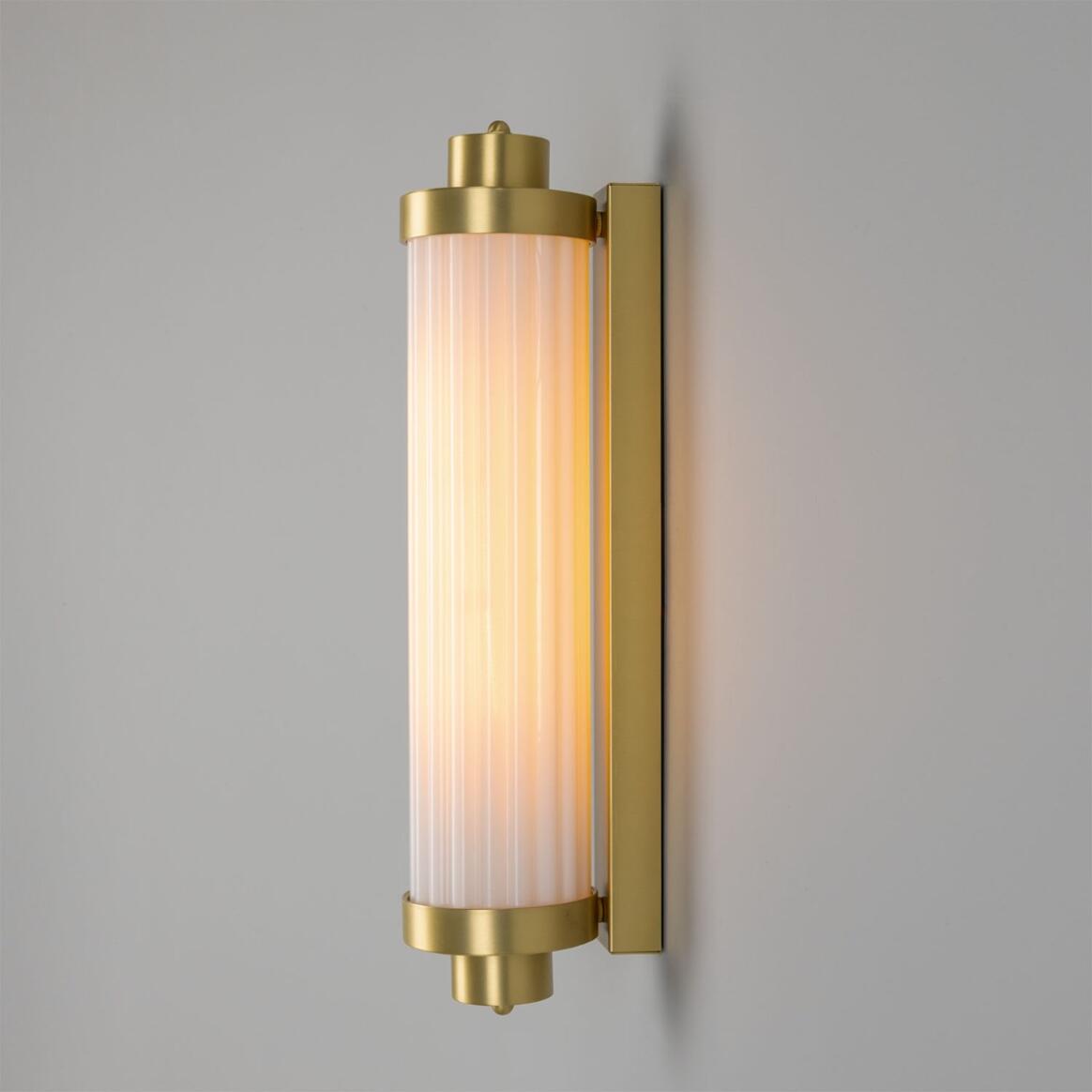 Mullan - Louise Vintage Rippled Opal Glass and Brass Bathroom Wall Light 47cm IP44 - Satin Brass Finish