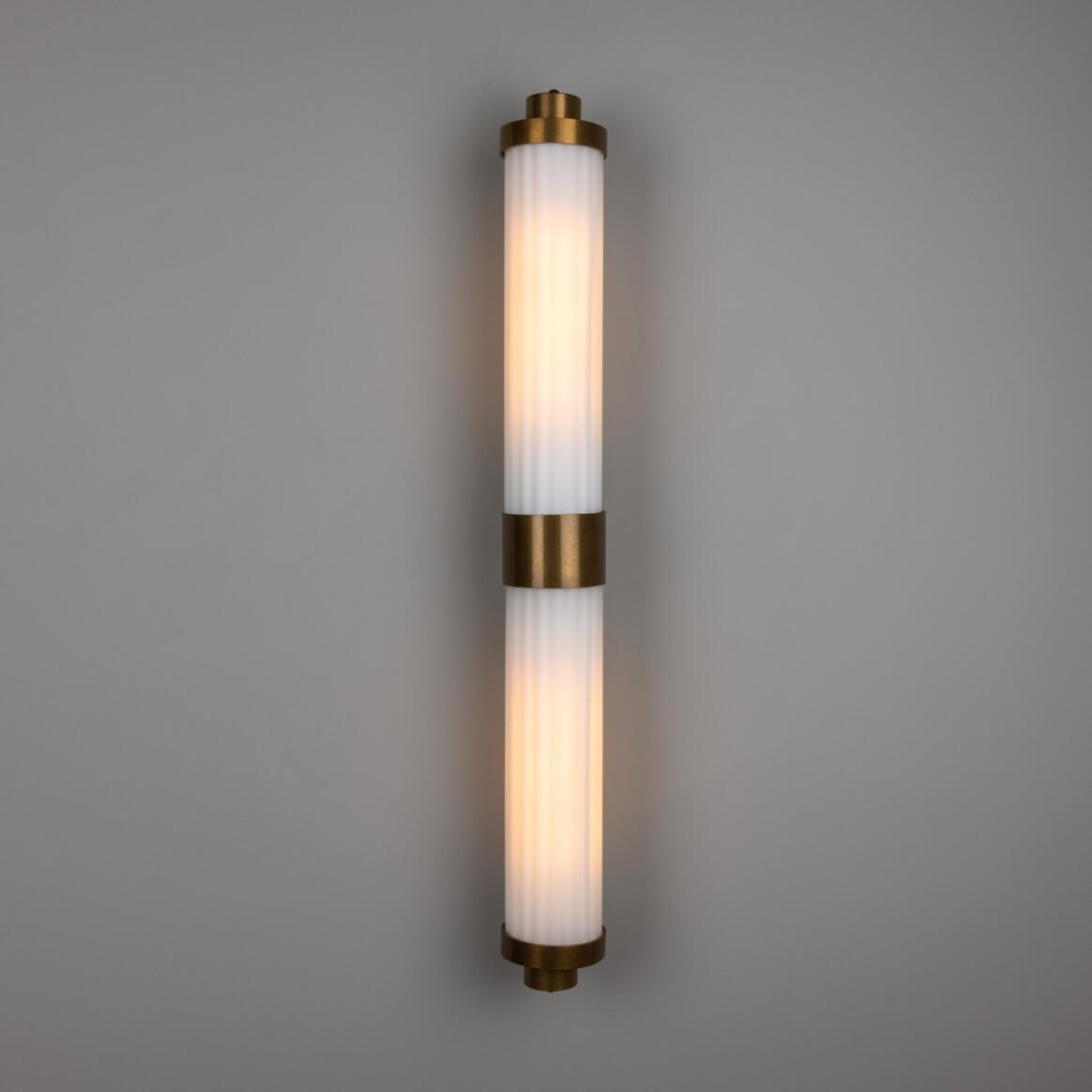Mullan - Double Louise Opal Glass Bathroom Wall Light 88cm IP44 - Antique Brass Finish