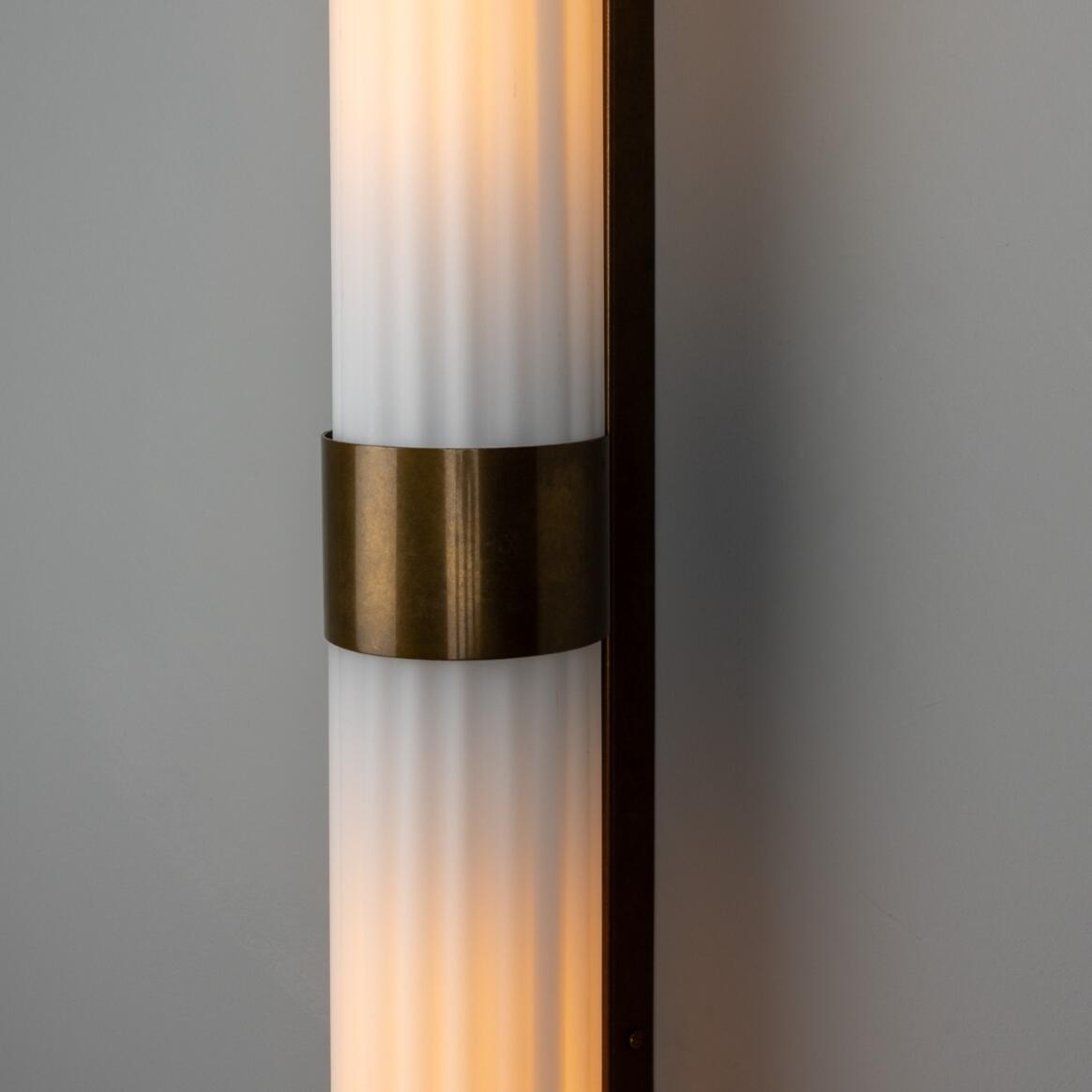 Mullan - Double Louise Opal Glass Bathroom Wall Light 88cm IP44 - Antique Brass Finish