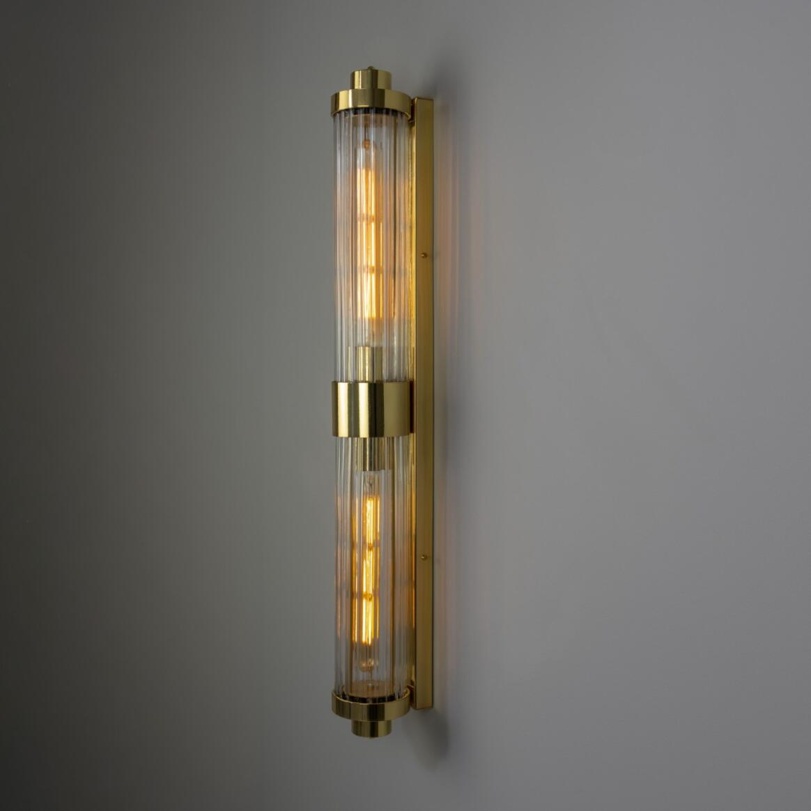 Mullan - Double Louise Clear Glass Bathroom Wall Light 88cm IP44 - Polished Brass Finish