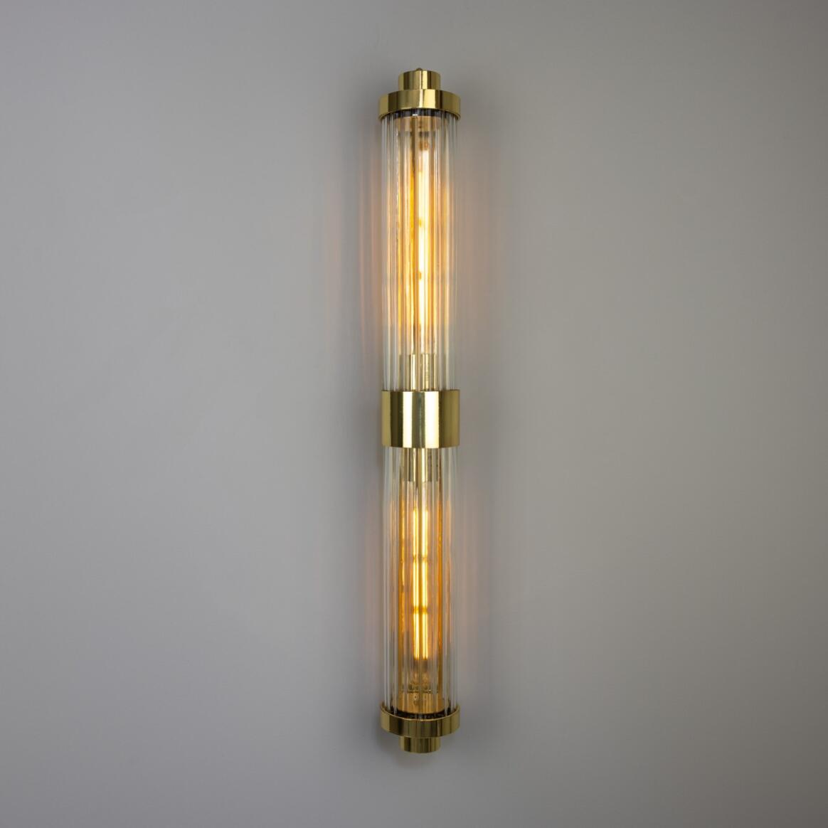 Mullan - Double Louise Clear Glass Bathroom Wall Light 88cm IP44 - Polished Brass Finish