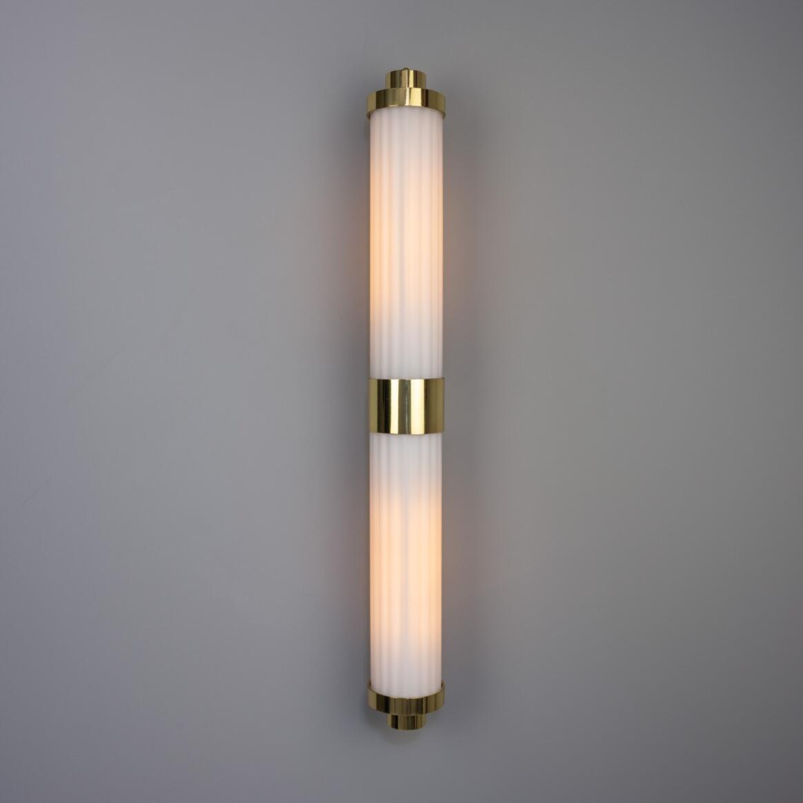 Mullan - Double Louise Opal Glass Bathroom Wall Light 88cm IP44 - Polished Brass Finish