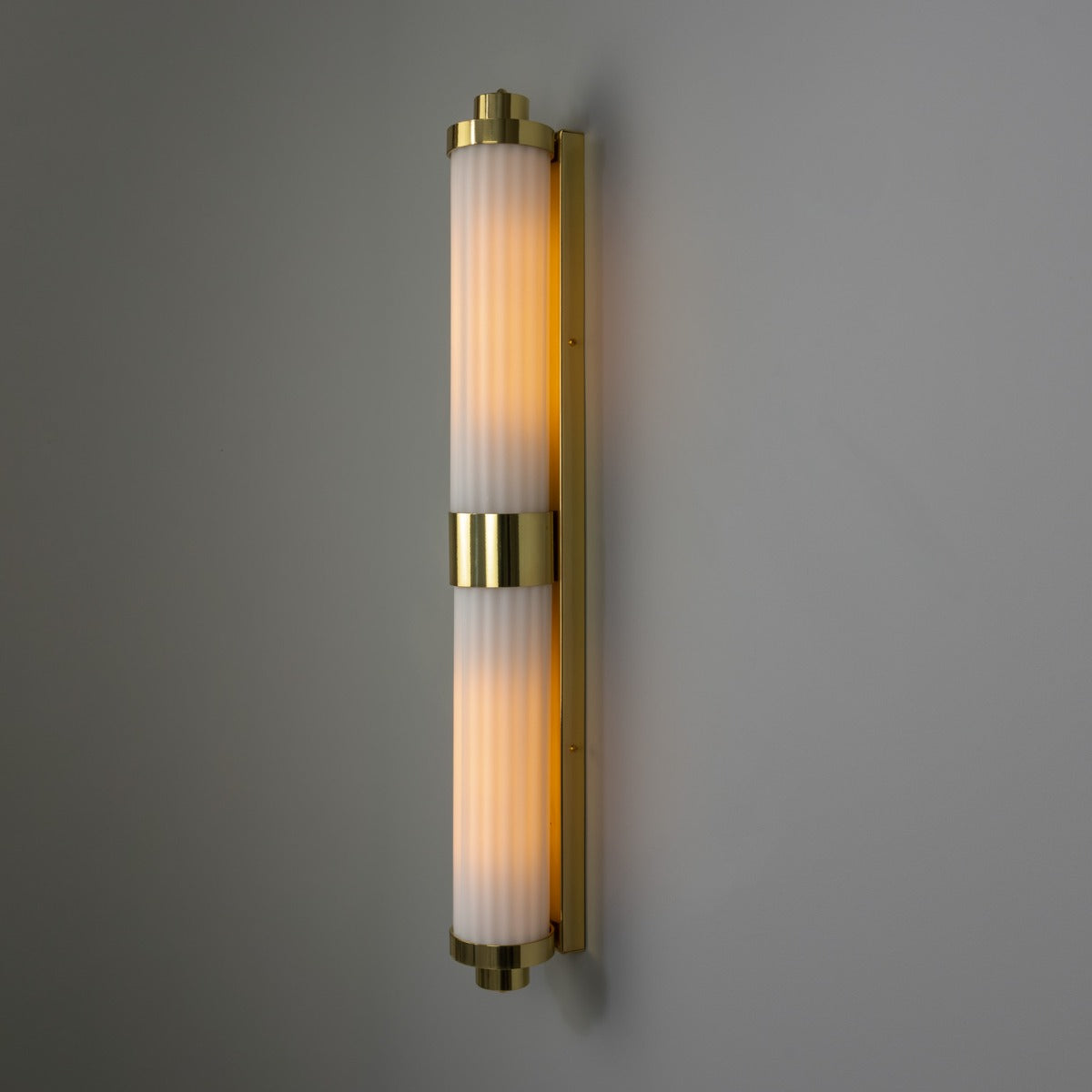 Mullan - Double Louise Opal Glass Bathroom Wall Light 88cm IP44 - Polished Brass Finish