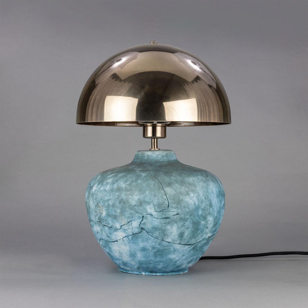 Mullan Lawson Ceramic Table Lamp with Brass Dome Shade - Blue Earth