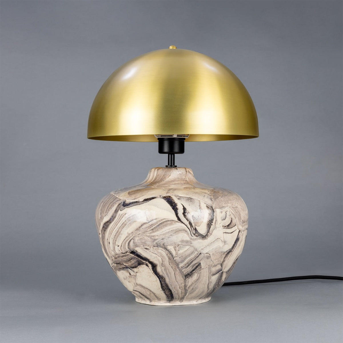 Mullan Lawson Ceramic Marbled Table Lamp with Brass Dome Shade - Satin Brass