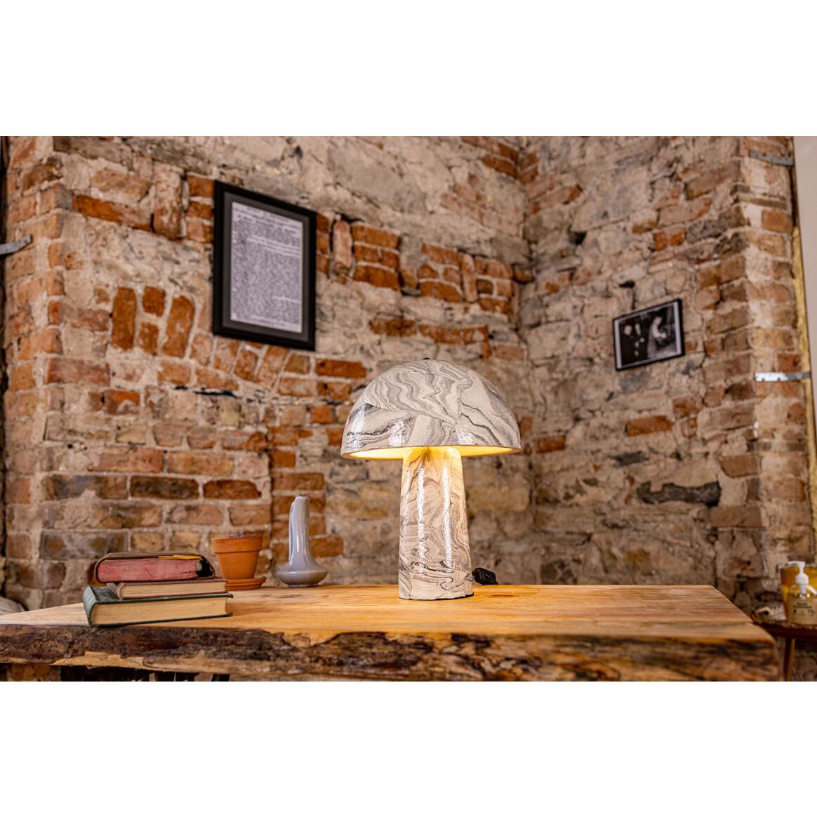 Mullan Amanita Small Marbled Ceramic Mushroom Table Lamp - Powder Coated Matte Black