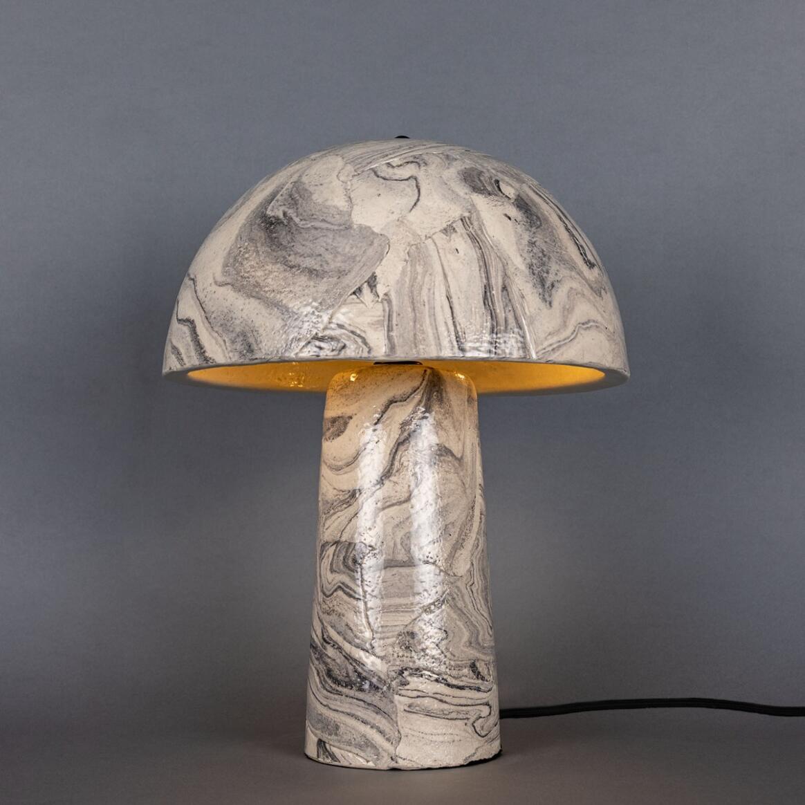Mullan Amanita Small Marbled Ceramic Mushroom Table Lamp - Powder Coated Matte Black