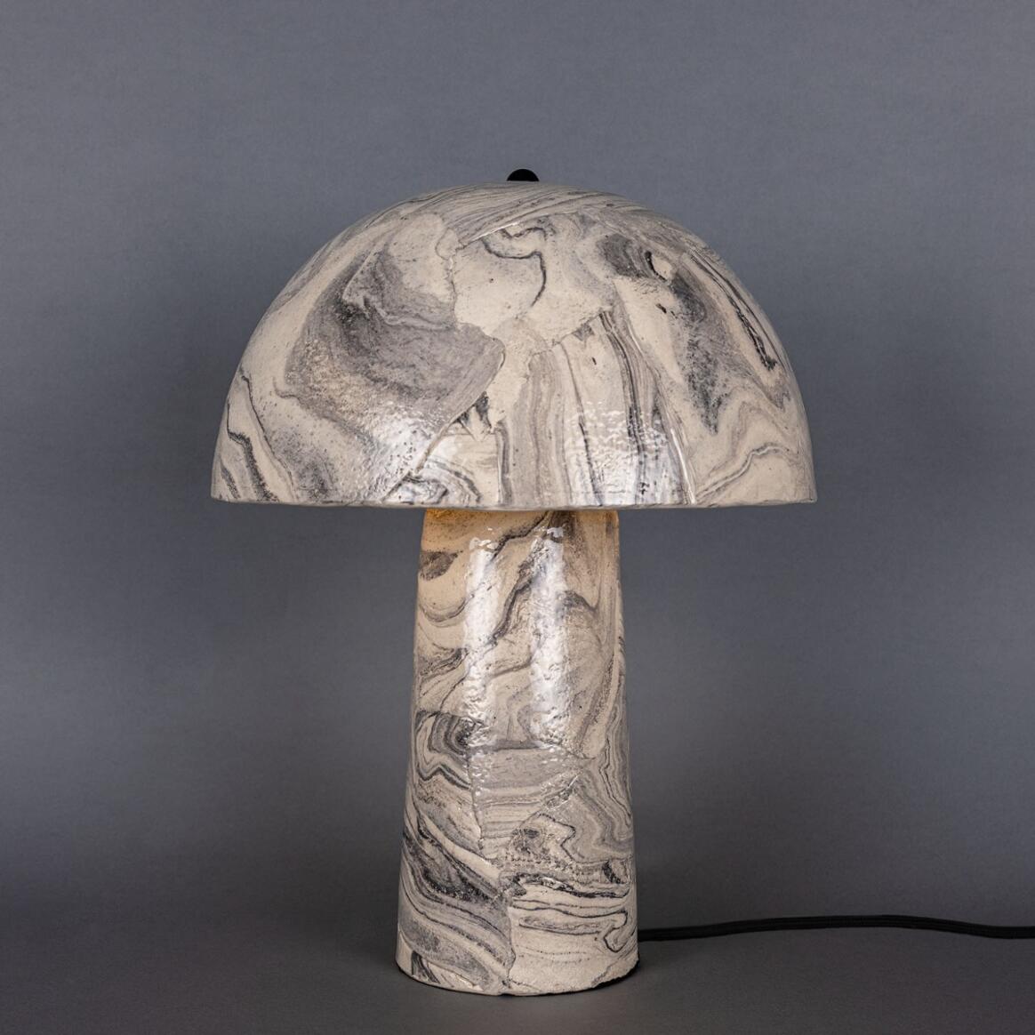 Mullan Amanita Small Marbled Ceramic Mushroom Table Lamp - Powder Coated Matte Black