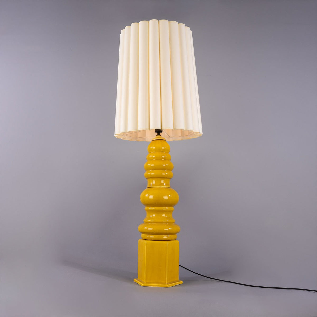 Mullan Safi Large Ceramic Table Lamp with Fabric Shade 138cm IP20 - Mustard Yellow Finish
