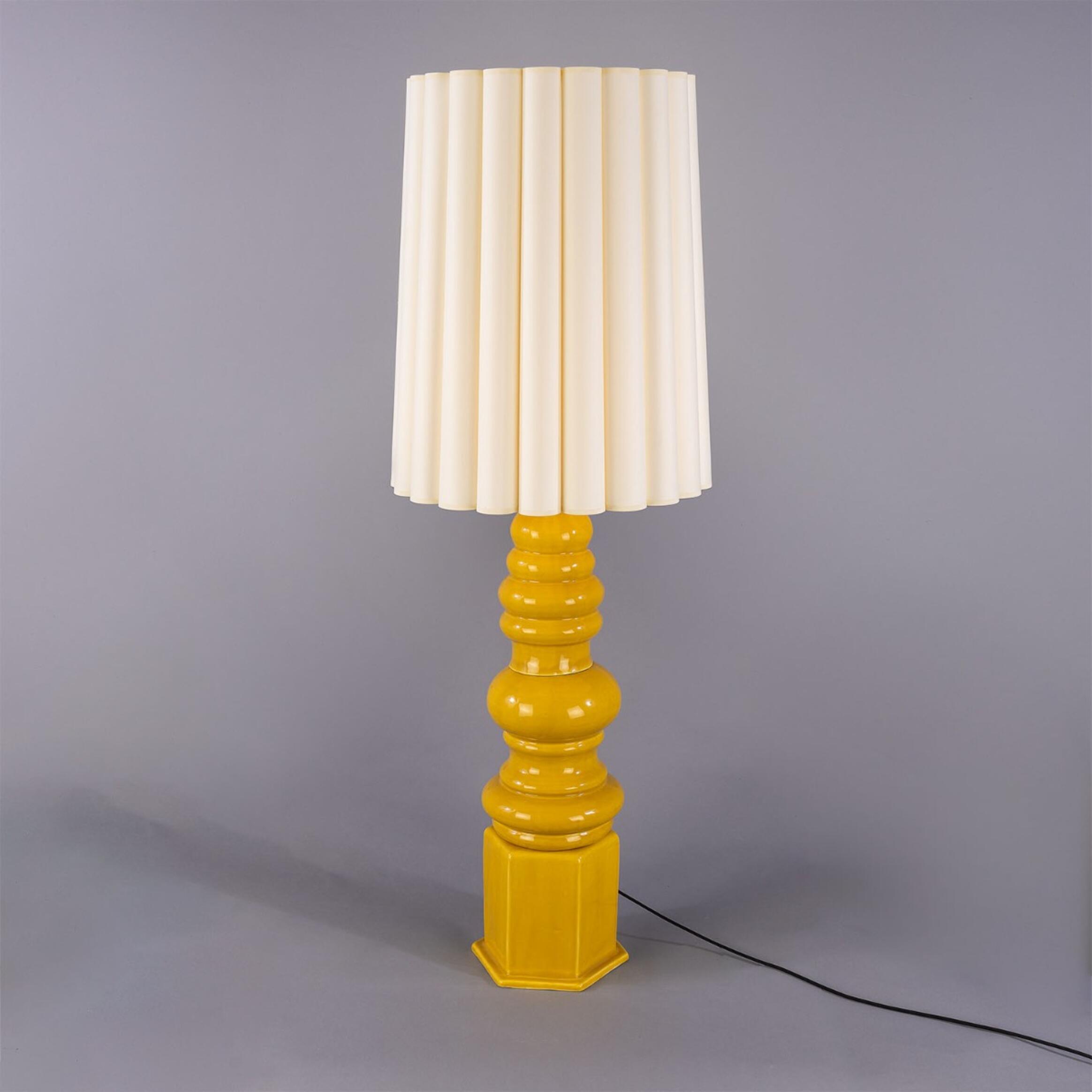 Mullan Safi Large Ceramic Table Lamp with Fabric Shade 138cm IP20 - Mustard Yellow Finish