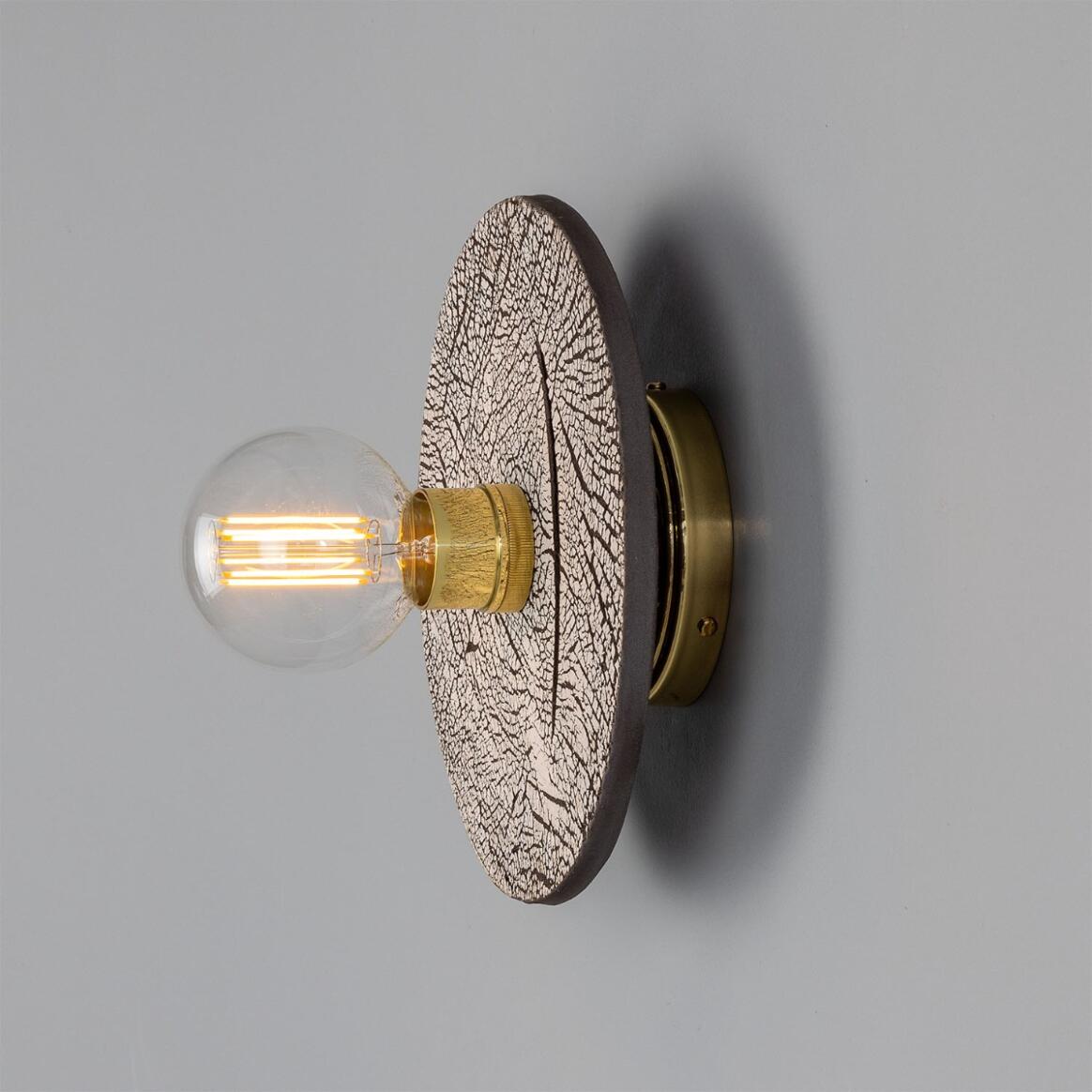 Mullan - Bog Oak Organic Ceramic Disc Wall Light Black Clay - Polished Brass Finish