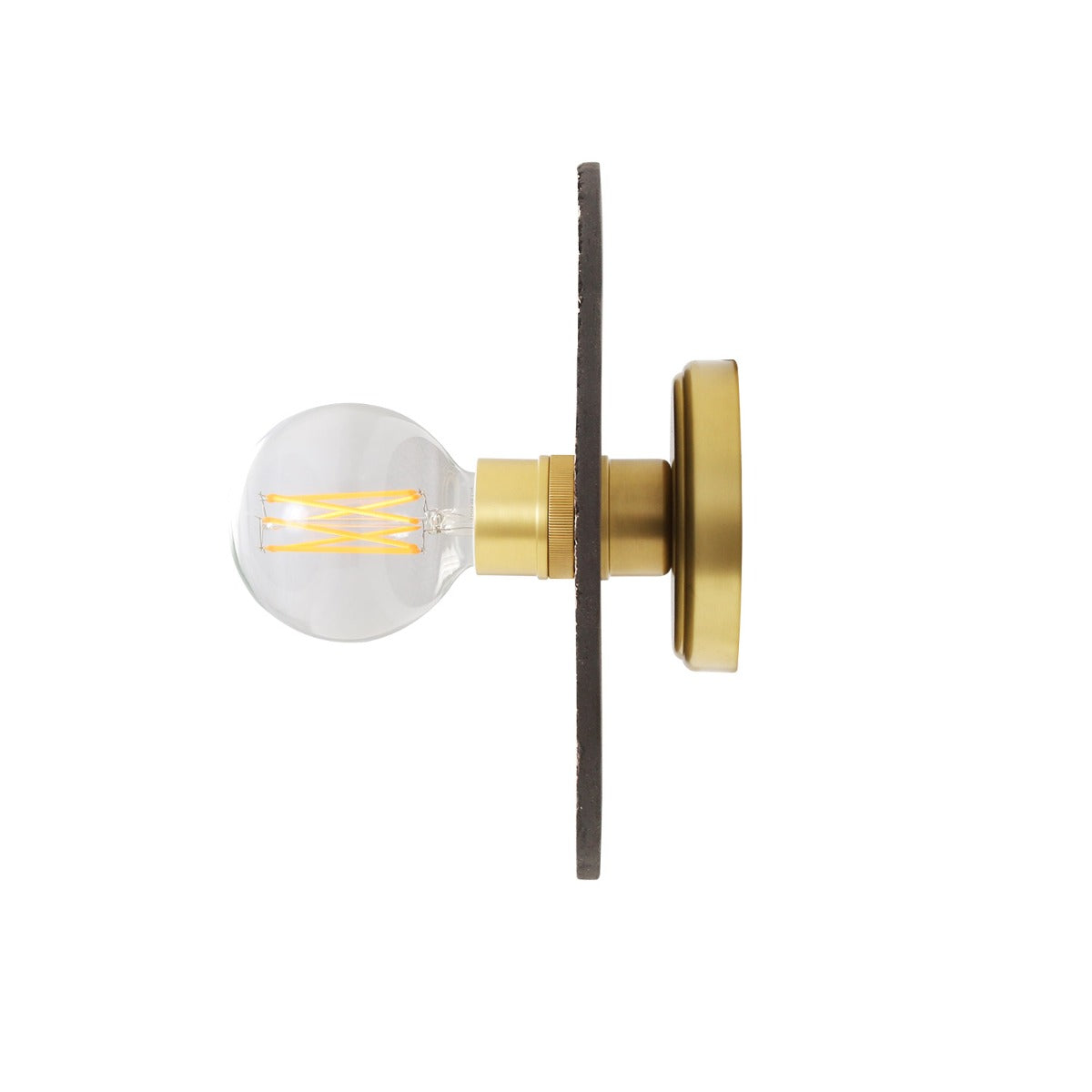 Mullan - Bog Oak Organic Ceramic Disc Wall Light Black Clay - Satin Brass Finish