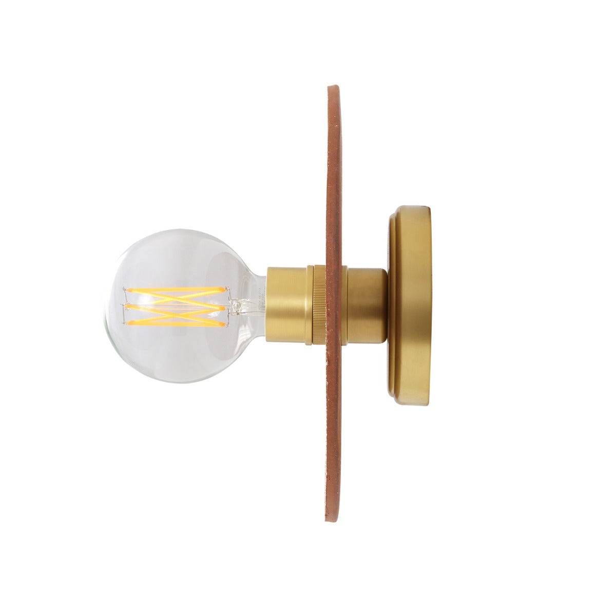 Mullan - Bog Oak Organic Ceramic Disc Wall Light Red Iron 28cm IP20 - Satin Brass Finish