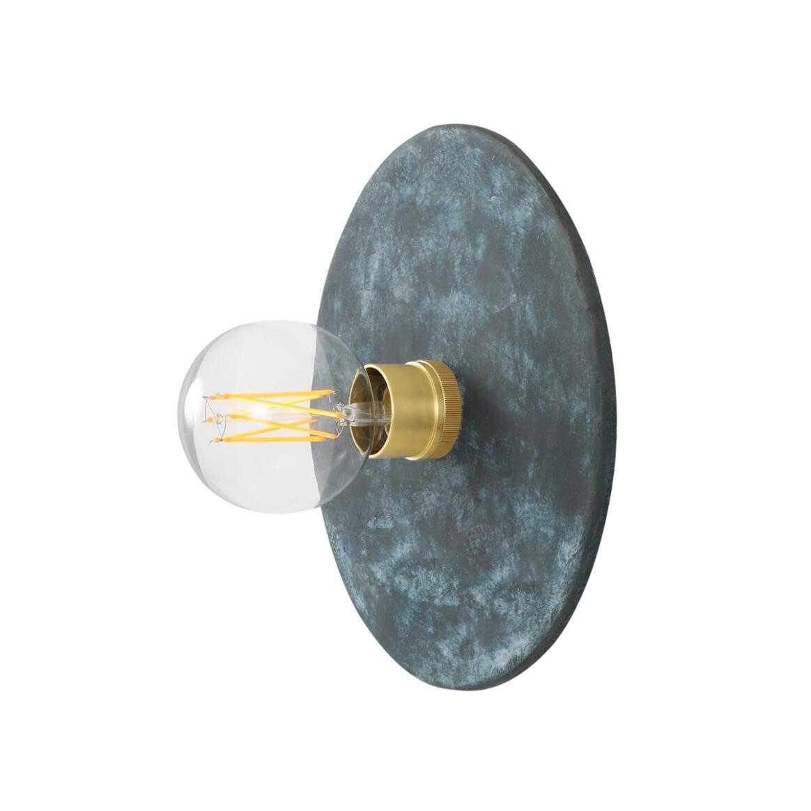 Mullan - Bog Oak Organic Ceramic Disc Wall Light Blue Earth - Satin Brass Finish