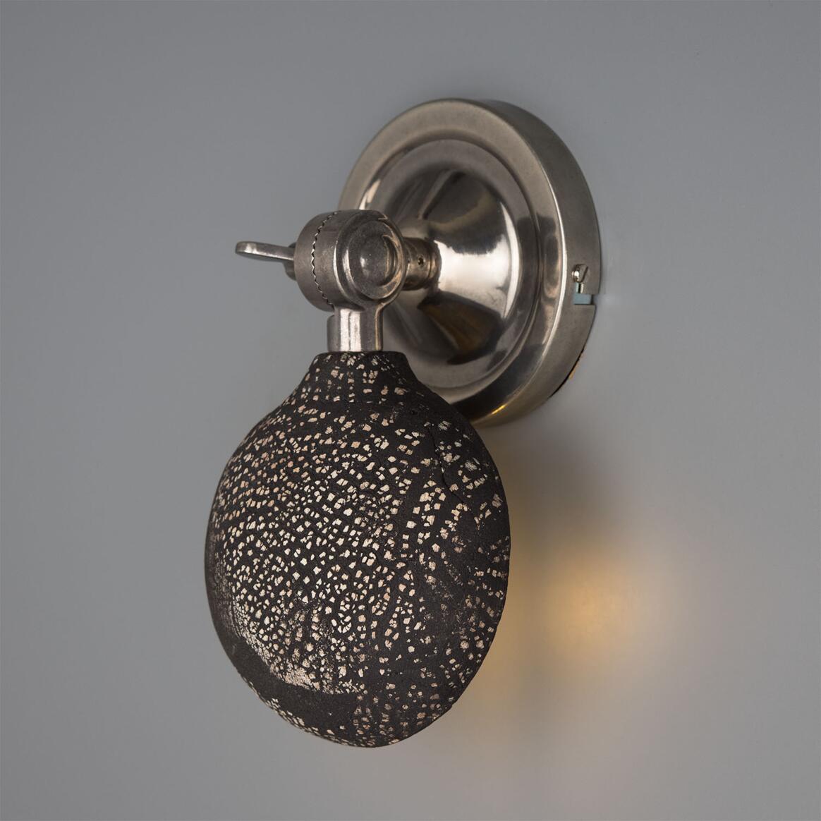 Mullan - Coco Adjustable Ceramic Wall Light Black Clay 10.5cm IP20 - Antique Silver Finish