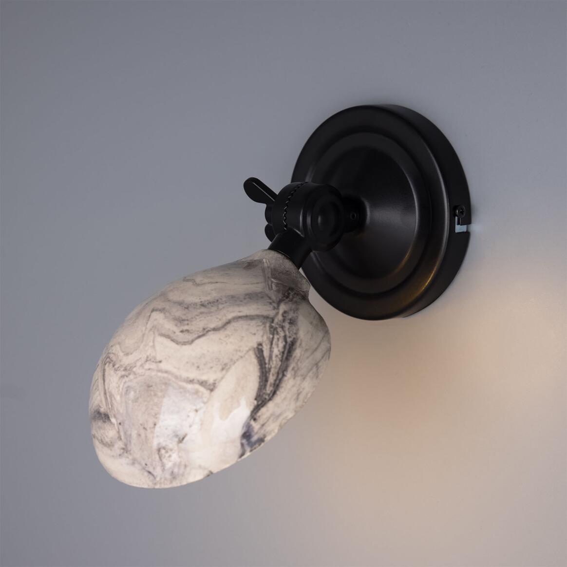 Mullan - Coco Adjustable Marbled Ceramic Wall Light 10.5cm IP20 - Powder Coated Matte Black Finish