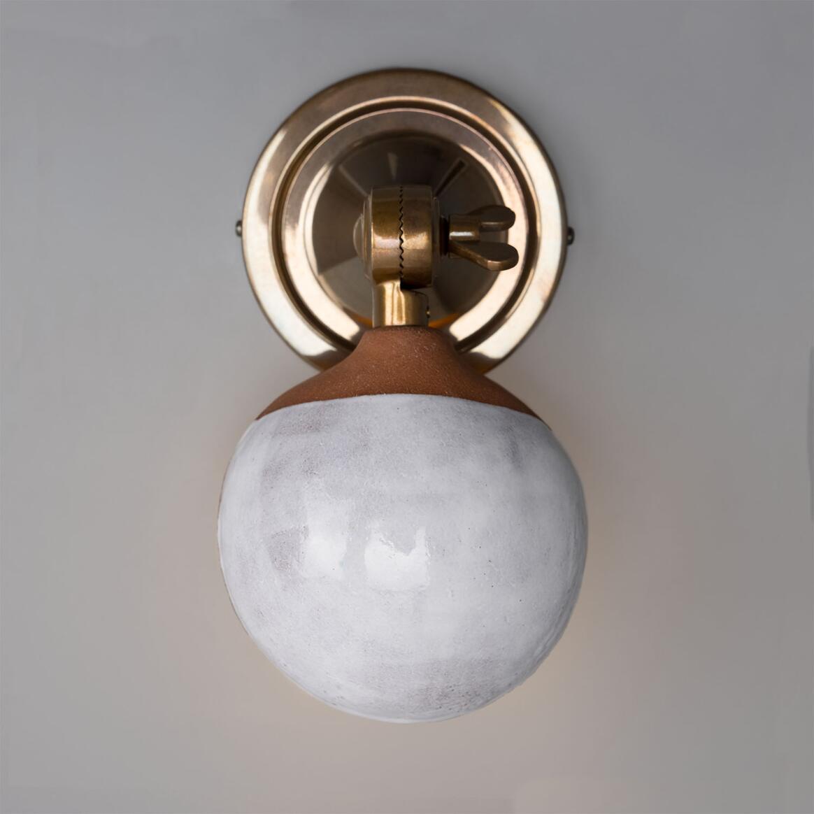 Mullan - Coco Adjustable Ceramic Wall Light Terracotta And White Glaze 10.5cm IP20 - Antique Brass Finish
