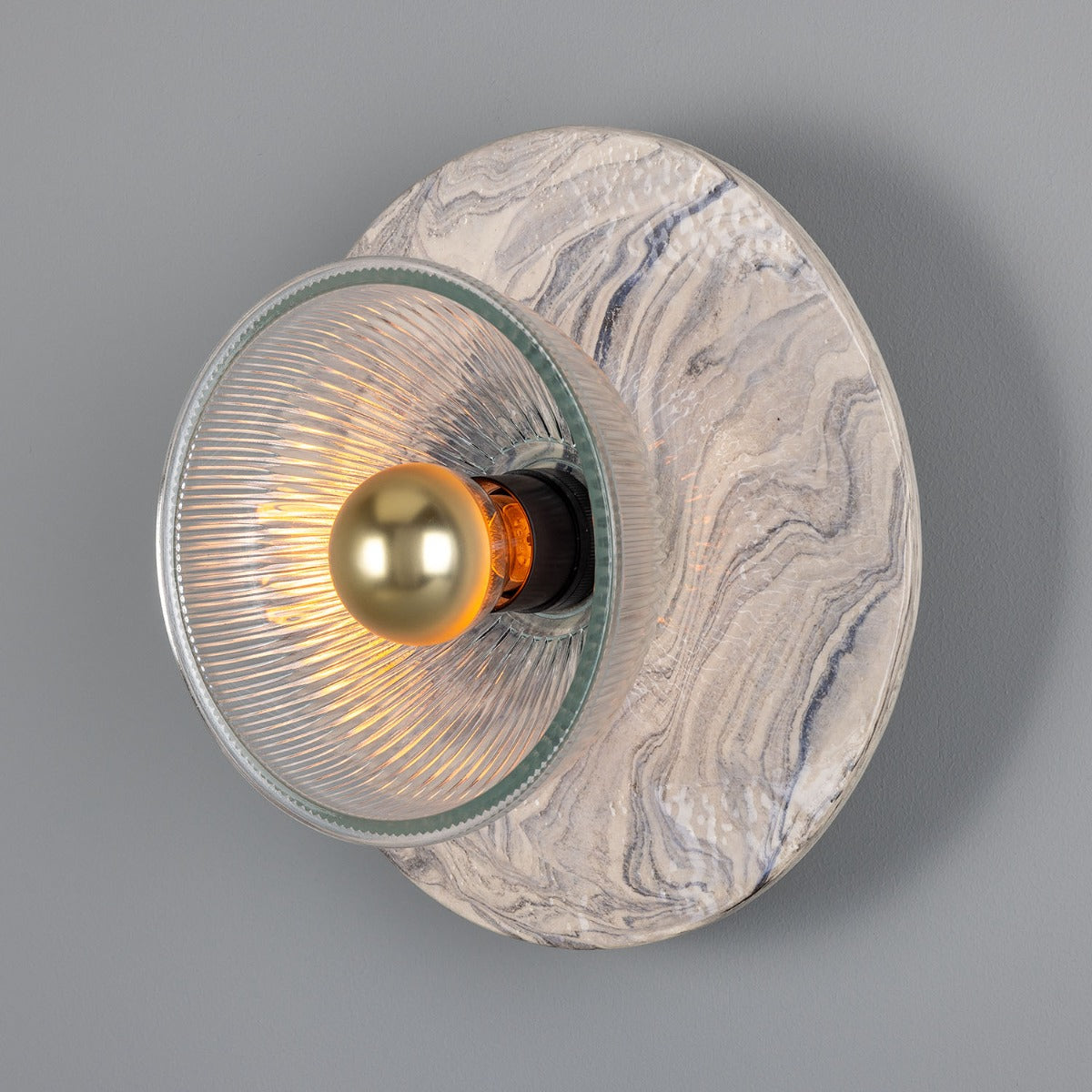 Mullan - Soraya Glass and Marbled Ceramic Disc Wall Light 28cm IP20 - Powder Coated Matte Black Finish