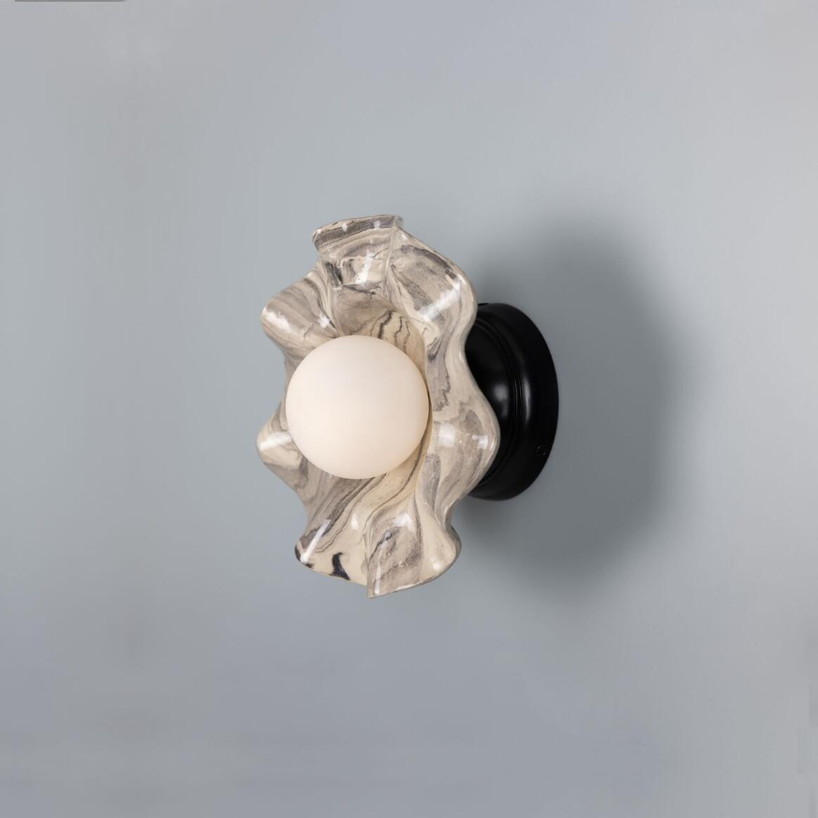 Mullan - Rivale Wall Light with Wavy Marbled Ceramic Shade 21cm IP20 - Powder Coated Matte Black Finish