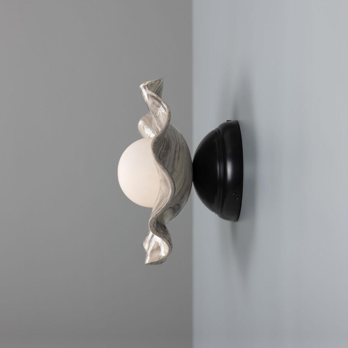 Mullan - Rivale Wall Light with Wavy Marbled Ceramic Shade 21cm IP20 - Powder Coated Matte Black Finish