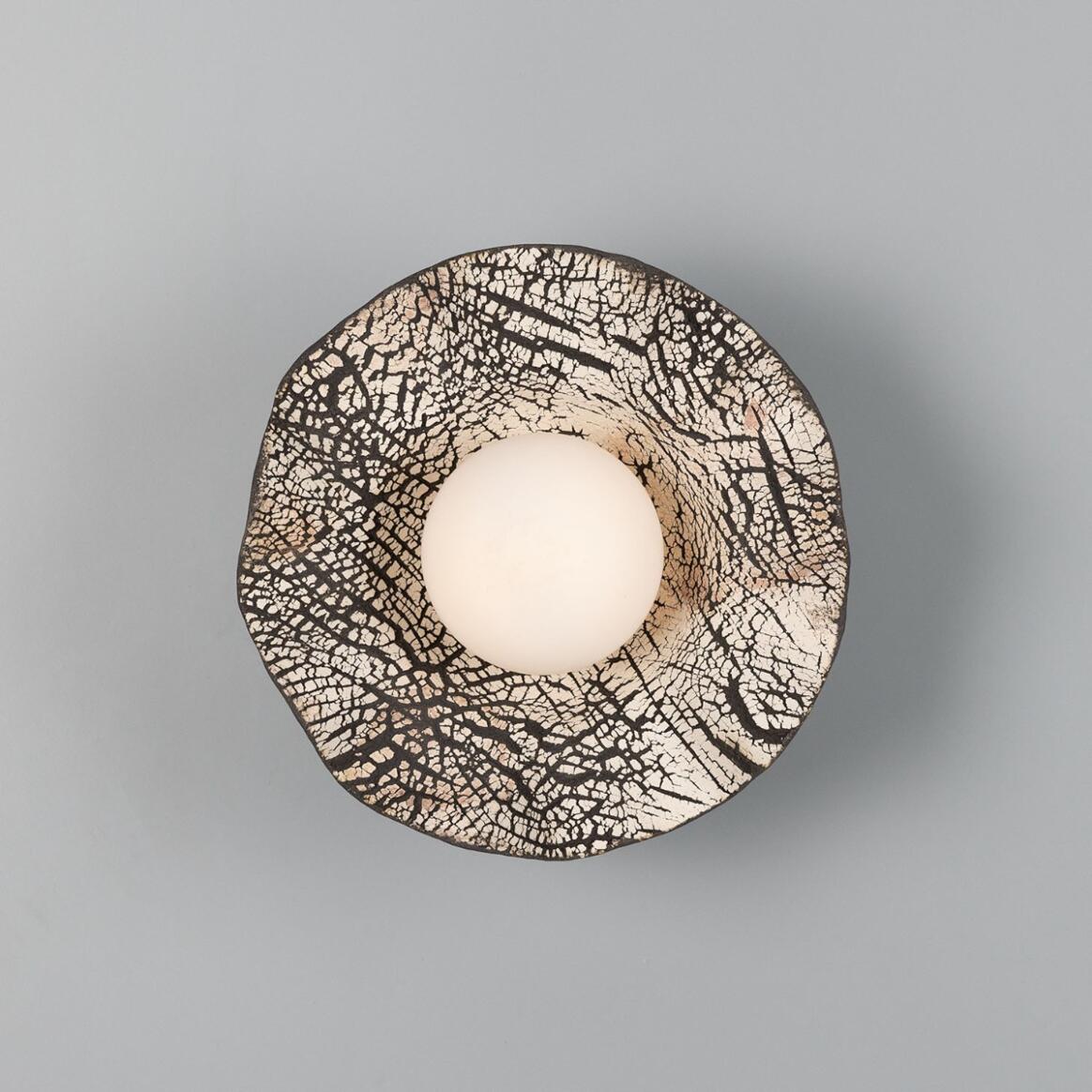 Mullan - Rivale Wall Light with Wavy Ceramic Shade Black Clay 21cm IP20 - Antique Brass Finish