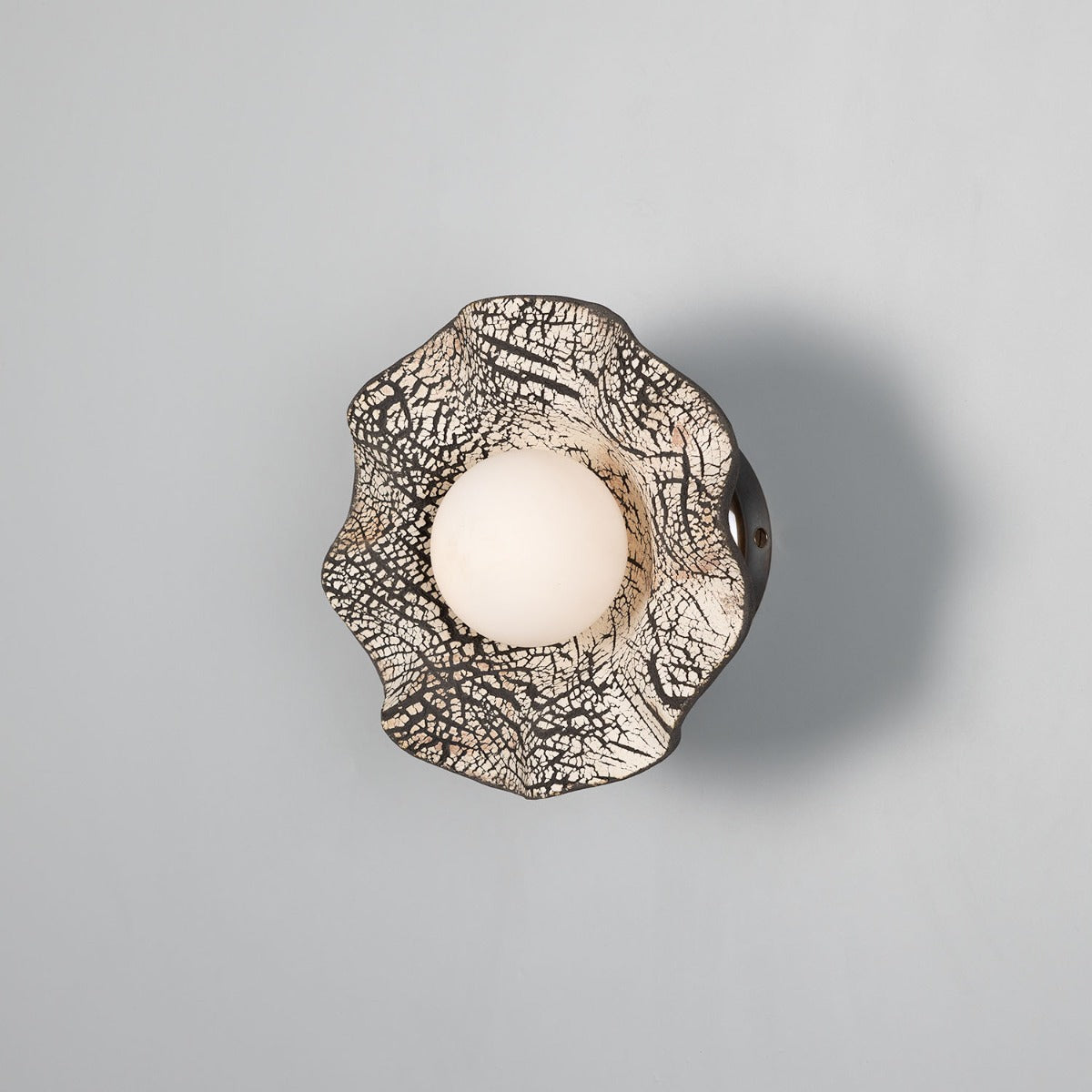 Mullan - Rivale Wall Light with Wavy Ceramic Shade Black Clay 21cm IP20 - Antique Brass Finish
