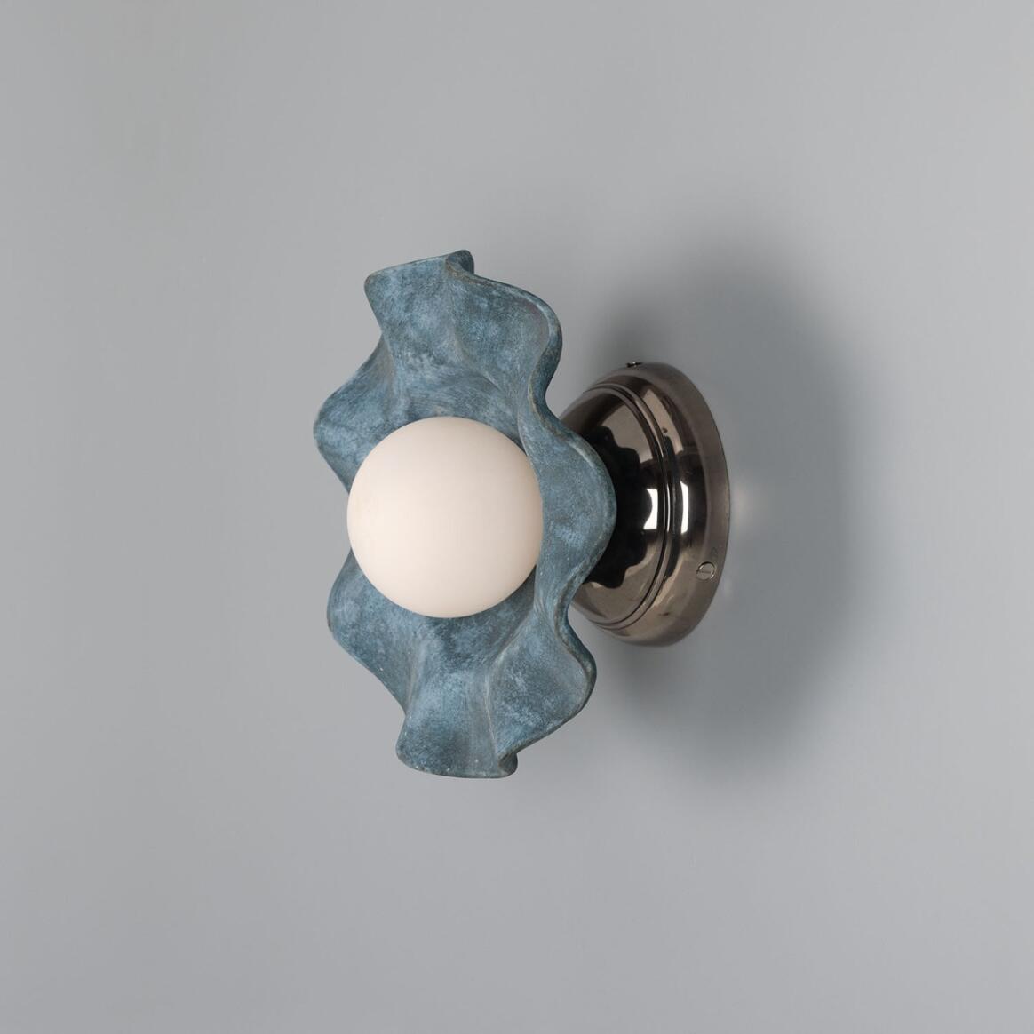 Mullan - Rivale Wall Light with Wavy Ceramic Shade Blue Earth 21cm IP20 - Antique Silver Finish